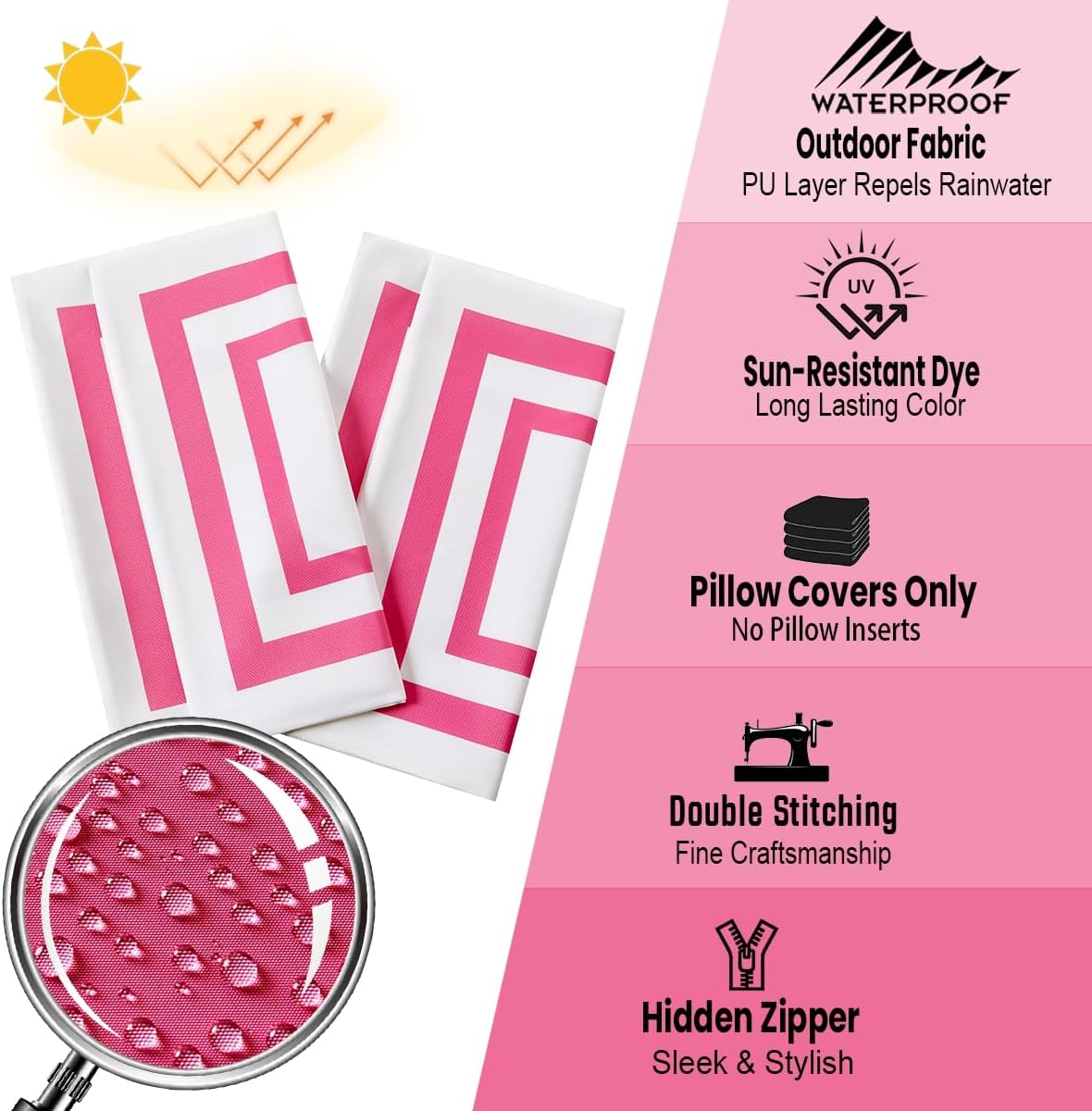 JOJOGOGO 12x20 Hot Pink Frame Outdoor Lumbar Pillow Covers Waterproof & Sunproof Set of 2, White and Pink Outdoor Decorative Lumbar Throw Pillows for Patio Furniture and Porch Decor(Without Inserts) - Image 2