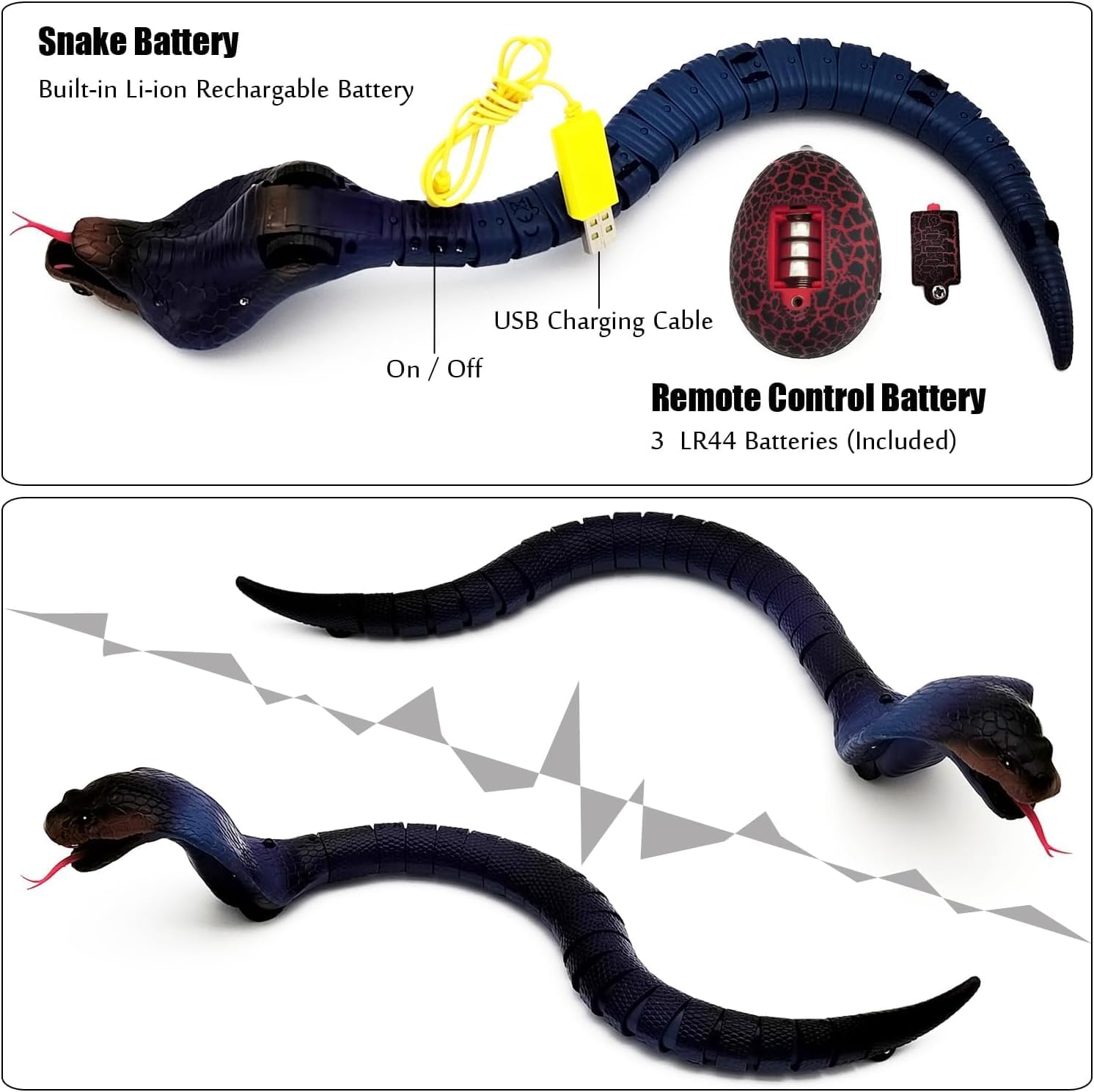 TOYVELLY Realistic Remote Control Snake Toy – RC Cobra Toy for Kids 17-inch Rechargeable Crawling Snake with Fast Moving Egg-Shaped Infrared Controller, Retractable Tongue & Swinging Tail (Blue) 4