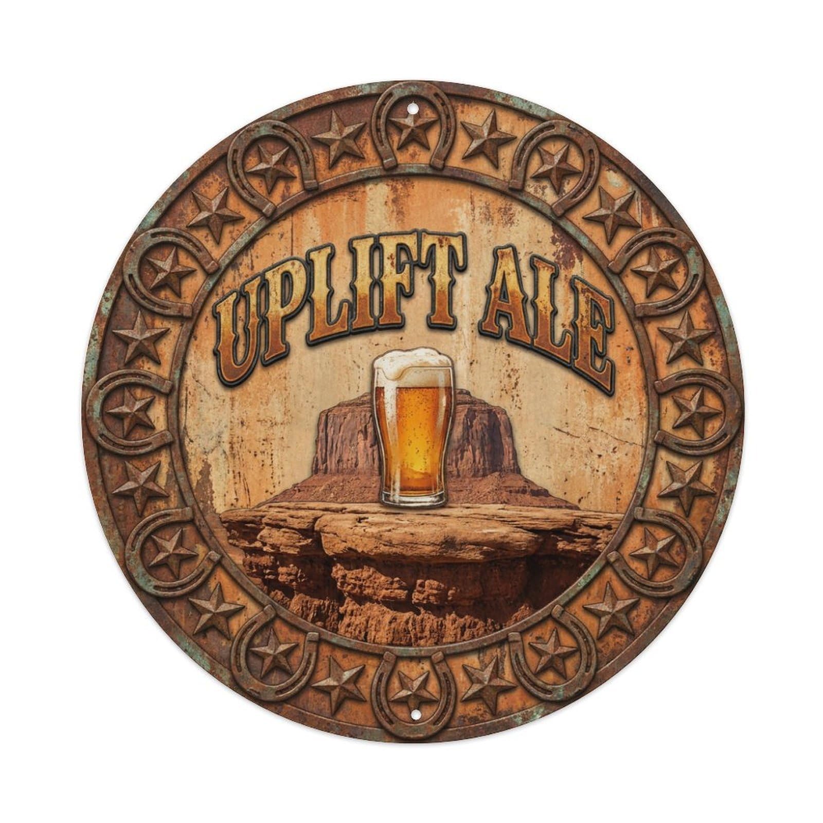Vintage Beer Western Cowboy Uplift Ale Retro Bar for Pub Metal Tin Sign