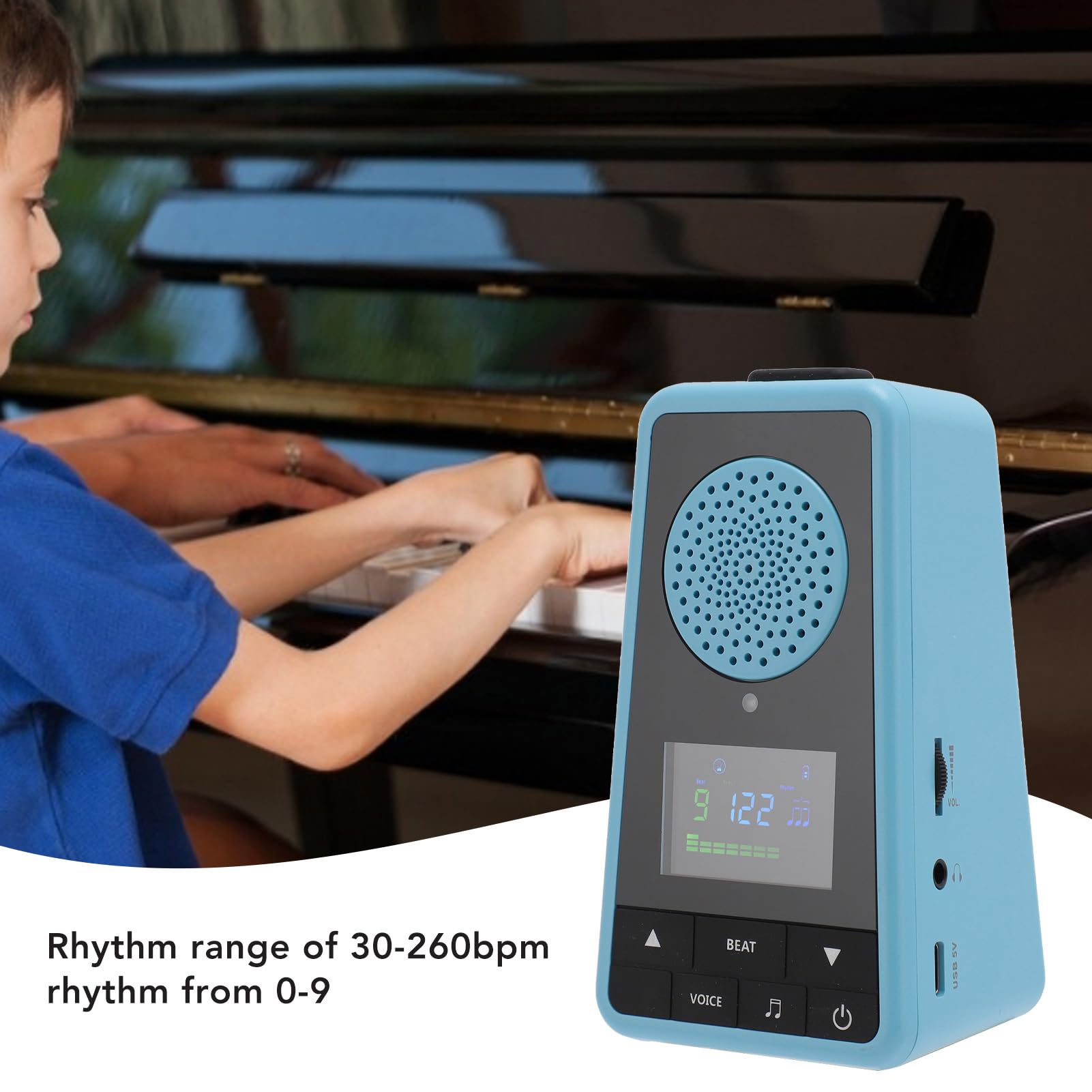 Focket Metrónomo Digital, Metrónomo Electrónico con Pantalla a Color Recargable 2 en 1, Ajuste de Ritmo y Tempo, Batería de 1300 MAh, Metrónomo con Altavoz Bluetooth para Ukelele,