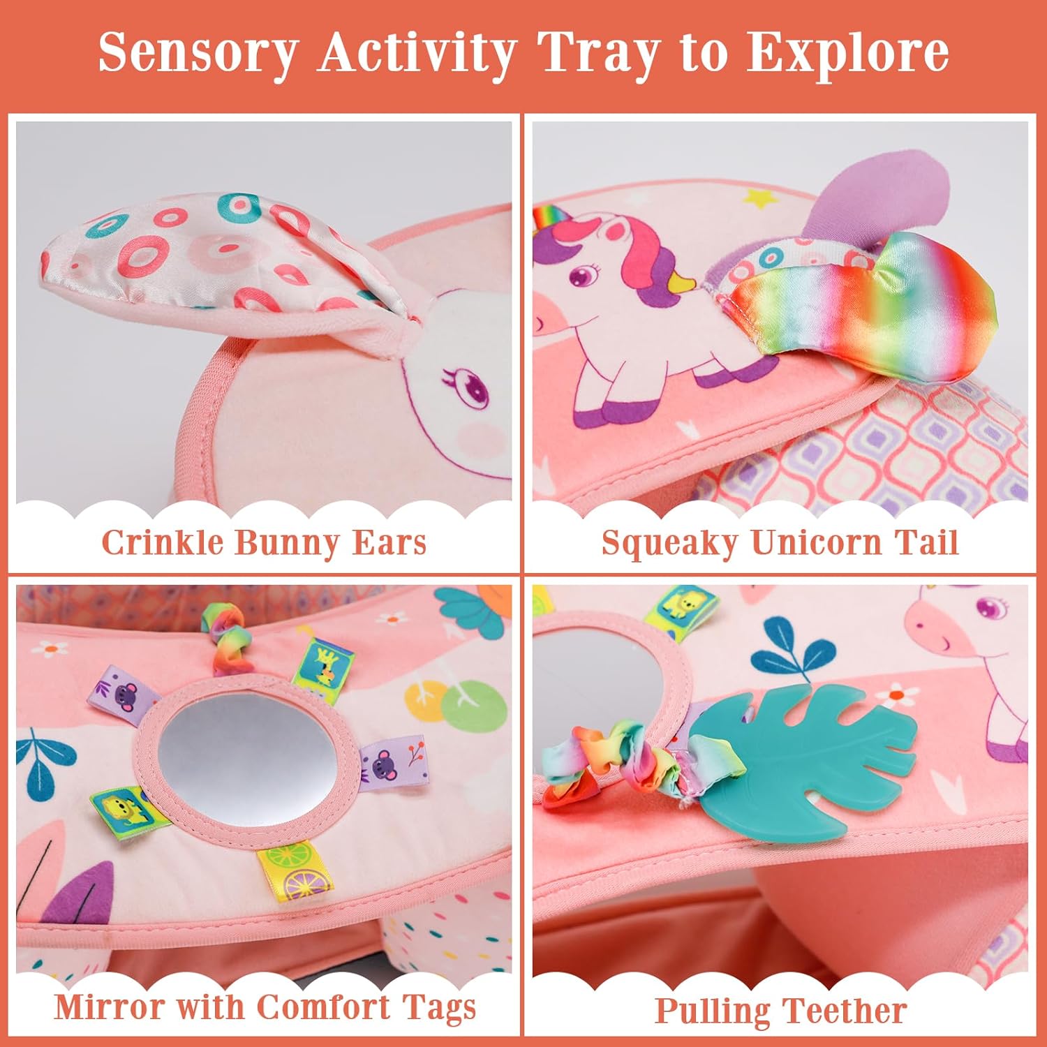 Baby Donut Sit Me Up Floor Seat for 3-36 Months, Inflatable Baby Seat with Cover, Activity Chair for Sitting up, Sensory Tray Suitable for Development, Unicorn - Image 5