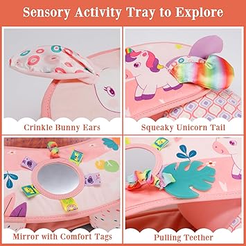 Baby Donut Sit Me Up Floor Seat for 3-36 Months, Inflatable Baby Seat with Cover, Activity Chair for Sitting up, Sensory Tray Suitable for Development, Unicorn