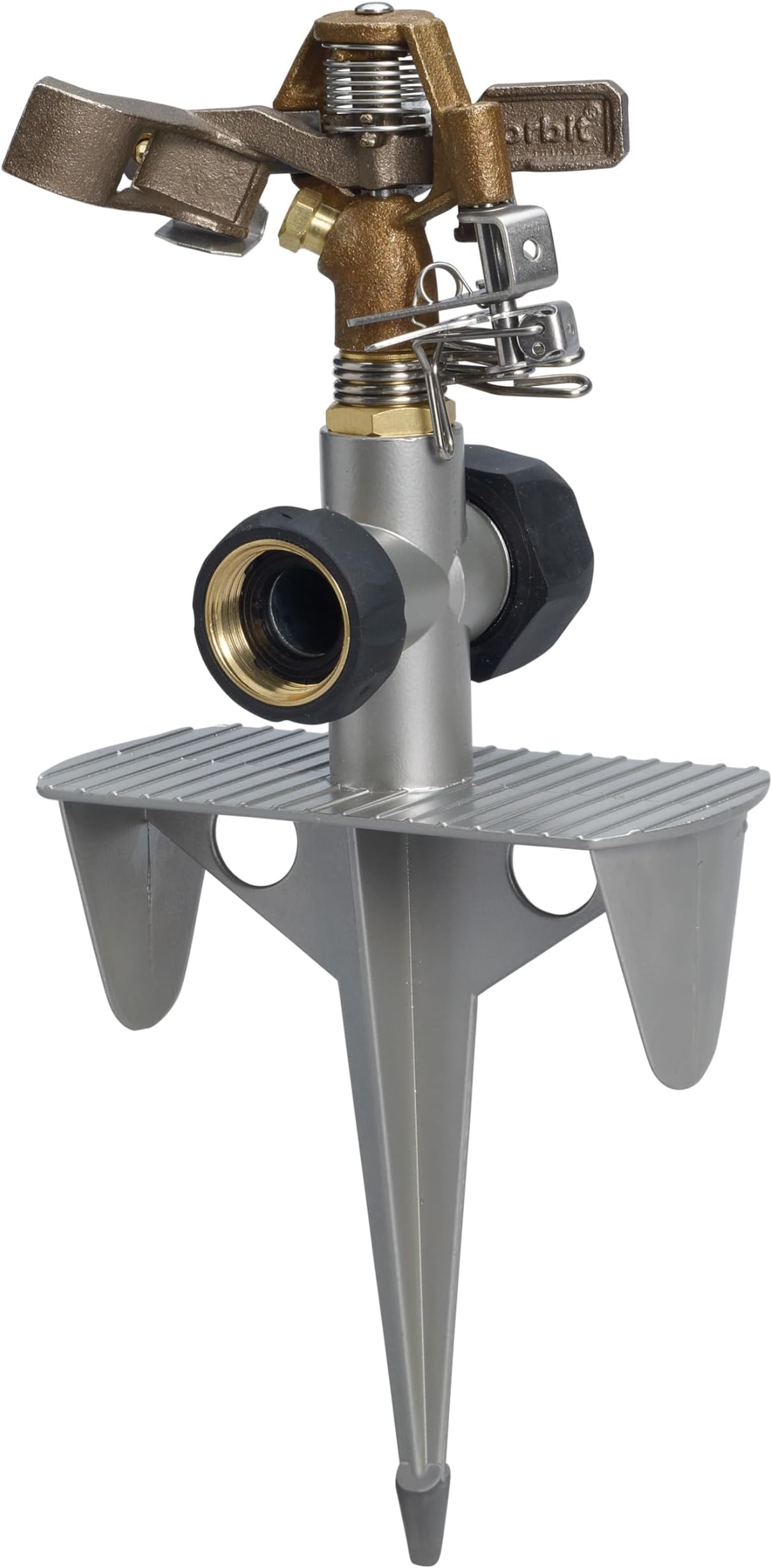 Lawn Sprinkler 56946 | Heavy‑Duty Brass Impact Head | Adjustable 360° Coverage | Up to 90 ft Diameter | Zinc Spike Base | Durable Outdoor Watering