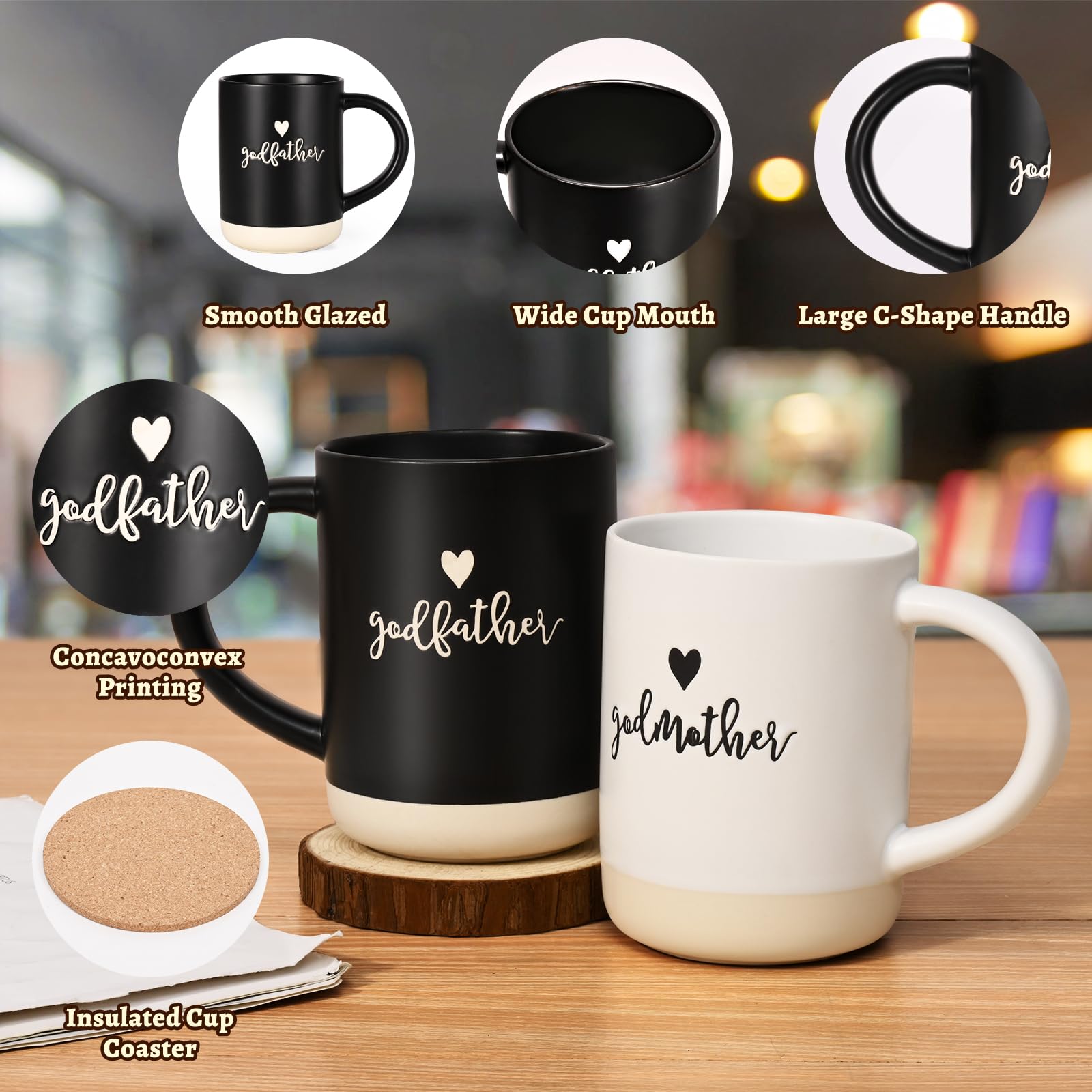 YHRJWN Godparents Proposal Gift, Godparents Gifts from Godchild, Godmother Godfather Mugs, Will You Be My Godparents, Godmother Godfather Gifts, Christmas Birthday Gifts for Godparents, 16 Oz