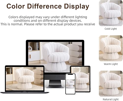 Miniatura 9 de Vanity - Silla giratoria de 360 grados, silla de maquillaje redonda de felpa moderna de mediados de siglo, silla de reposo relajante y cómoda, ideal