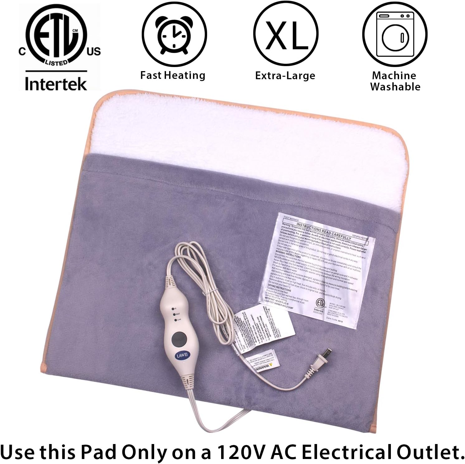Top Brands Electric Heated Foot Warmer- Heating Pad with Fast Heating Technology, Auto Shut Off Ultra Soft Flannel Heat Therapy Wrap for Feet, Knee, Back, Abdomen, with Extra Long Cord, 22 inch x 20 inch