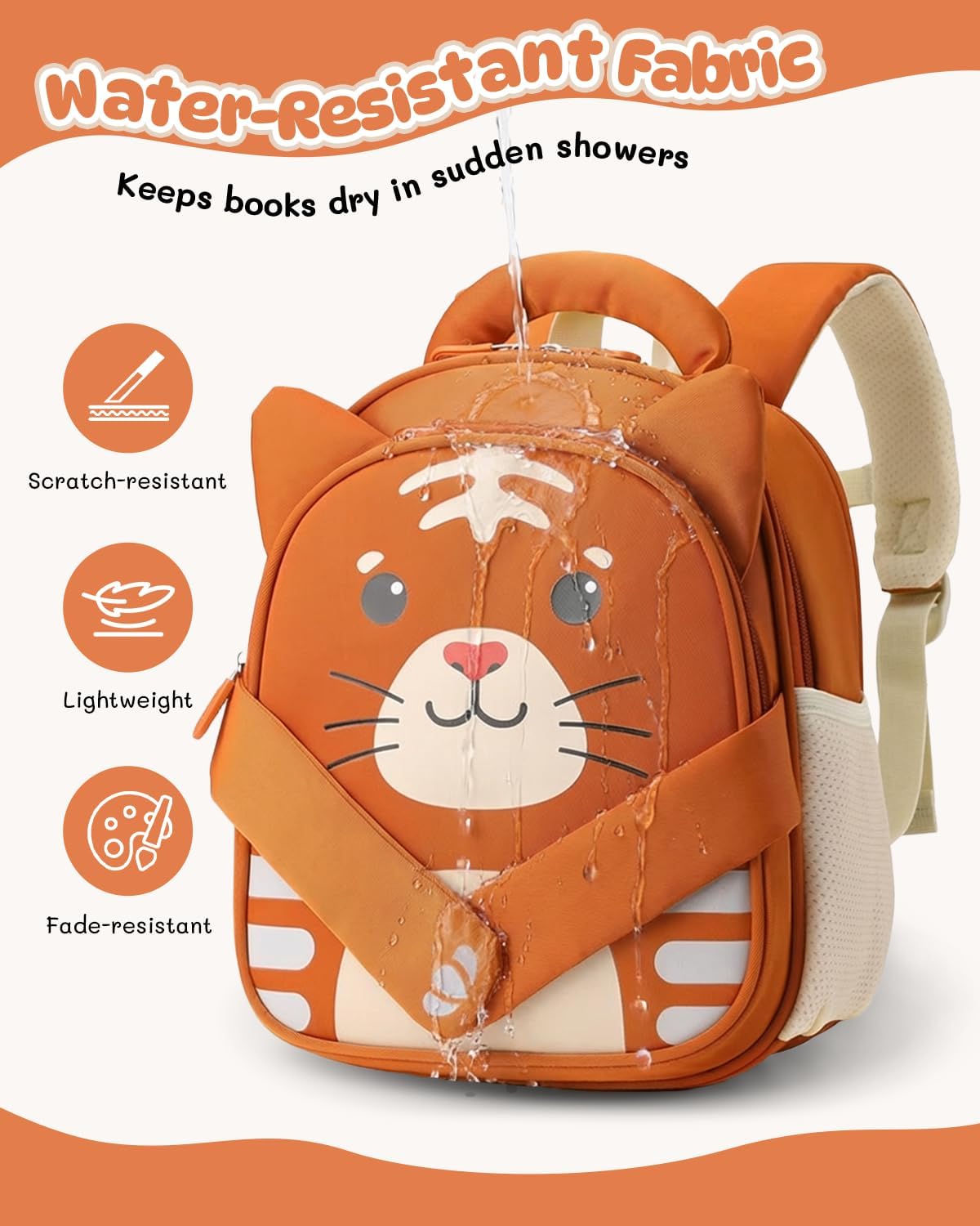PROTAURI Sac à Dos Enfant Maternelle Garçon avec Brustgurt, Cartable Maternelle Léger et Réfléchissant, Sac Enfant Maternelle Transformable pour 2-6 Ans, 11.6L, Tigre