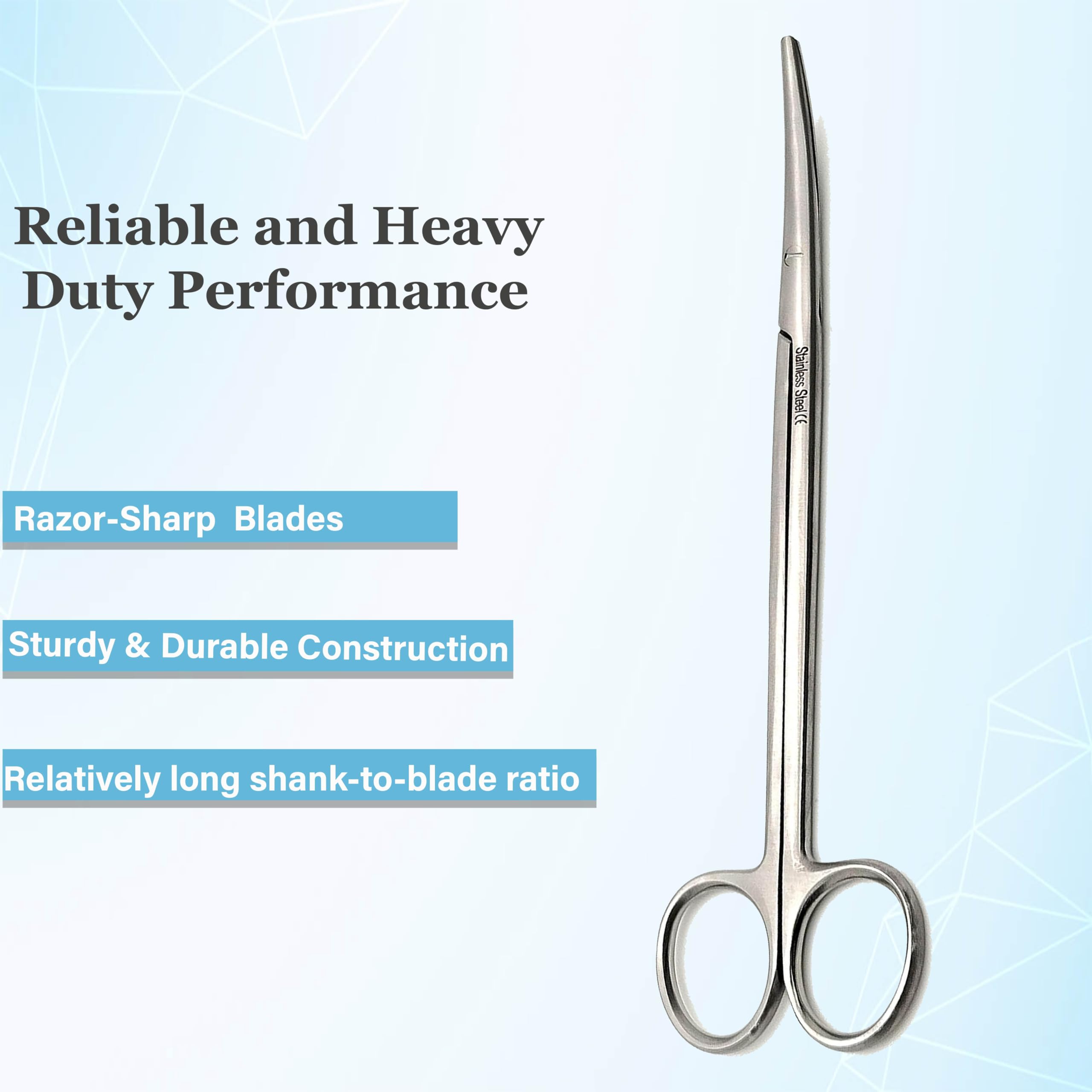 Metzenbaum Dissecting Scissors with Gold Rings- Long Slim Precision Scissors made of Medical Grade Premium Quality Stainless Steel (7" Curved Silver) — Amazon image 5