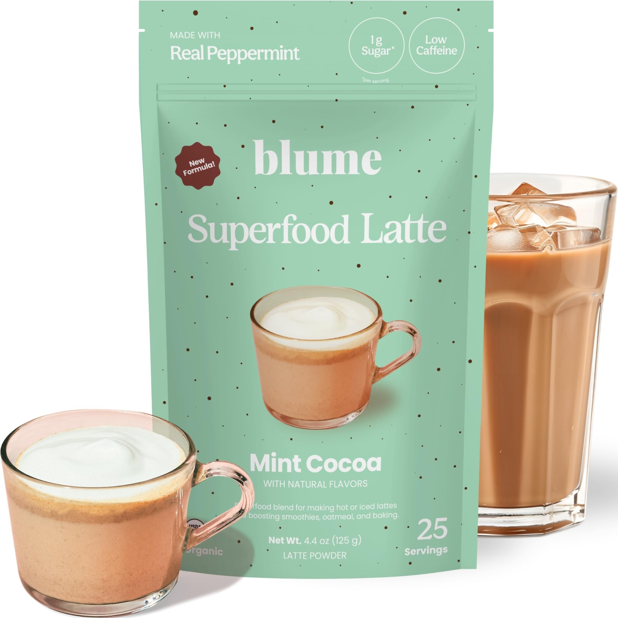 Mint Cocoa Blend - Superfoods latte with Brain Boosting Adaptogen Organic Cacao - Keto Friendly & Vegan Hot Chocolate - 25 Servings