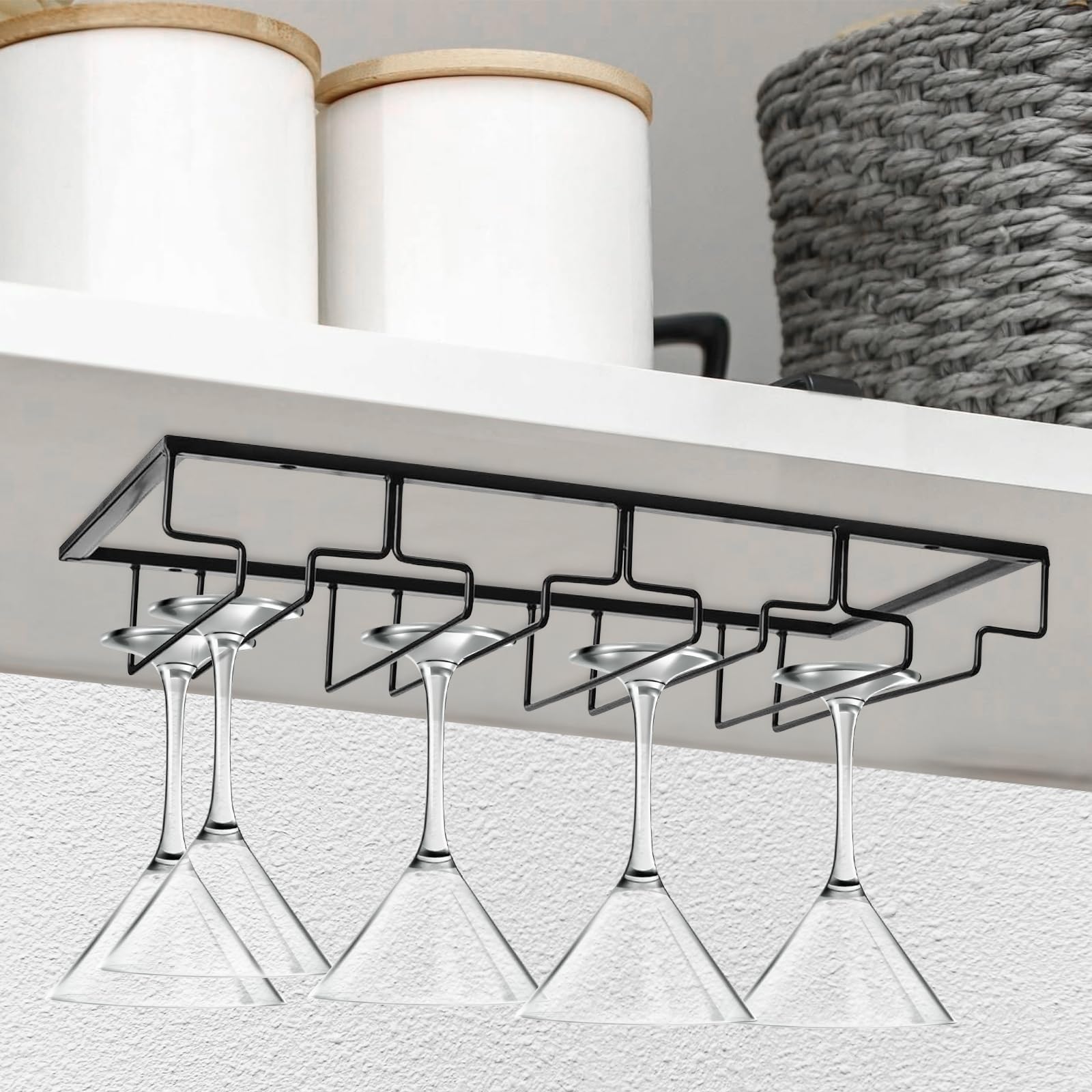 Dokeno 2 Pezzi Portabicchieri da Vino, Supporto per Calici da Vino Sotto Armadietto con Viti, 4 Slette Porta Bicchieri da Appendere per 8-12 Bicchieri per Famiglia, Ristorante, Hotel