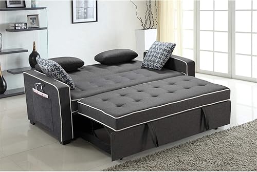 Miniatura 2 de Lilola Home Cody - Sofá cama de tela con 2 puertos de carga USB y 4 almohadas decorativas, color gris