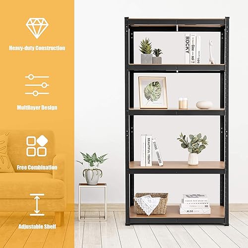 Miniatura 7 de Tangkula Estantes de almacenamiento de metal, organizador de marco resistente de 60 pulgadas, estante de garaje de 5 niveles, estantería de