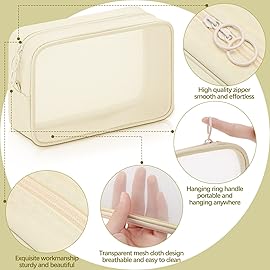Weewooday 4 Pcs Mesh Makeup Bag Mesh Cosmetic Bag Travel Toiletry Pouch with Zipper Mini Makeup Cosmetic Purse for Daily Accessory(Small, Large, Medium,Beige)
