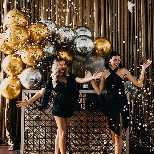 Miniatura 5 de KALOR 10 globos de Mylar negros de 22 pulgadas, globo grande 4D redondo gigante de aluminio globos metálicos de espejo grande para fiesta de