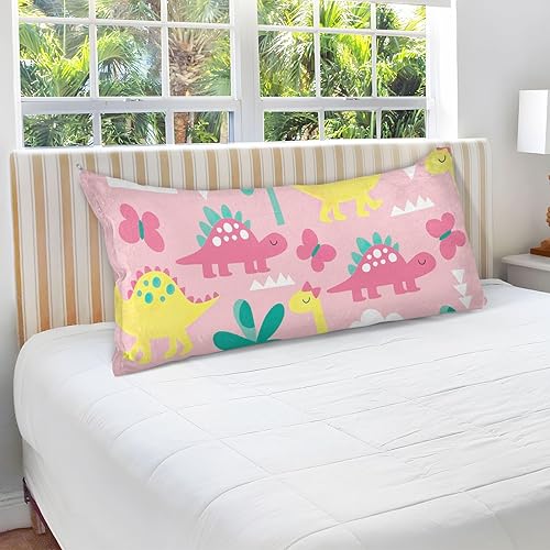 Miniatura 4 de Fundas de almohada de felpa con diseño de dinosaurio rosa, fundas de almohada tamaño Queen, con cremallera de apertura lateral, fundas de almohada