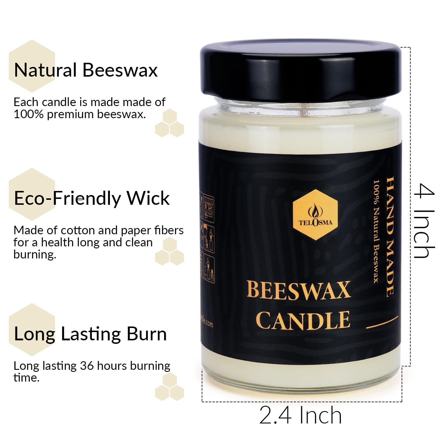 4 velas de cera de abeja, velas de emergencia, velas de cera de abeja natural, sin perfume, 1 día, orgánicas, sin humo, color blanco roto