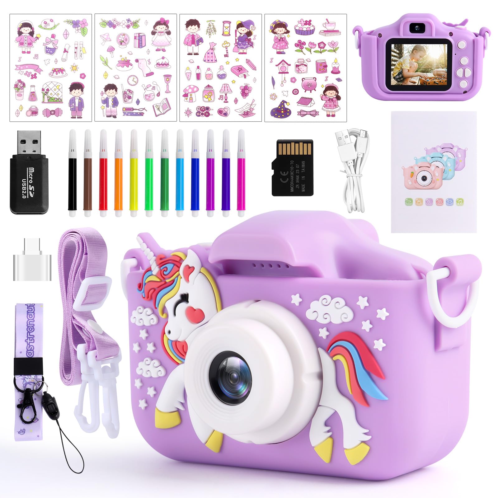 Camara Fotos Infantil, 1080P Camara de Fotos para Niños, Videocámara Infantil con Pantalla de 2,0" y Tarjeta de 32 GB, Regalos de Cumpleaño