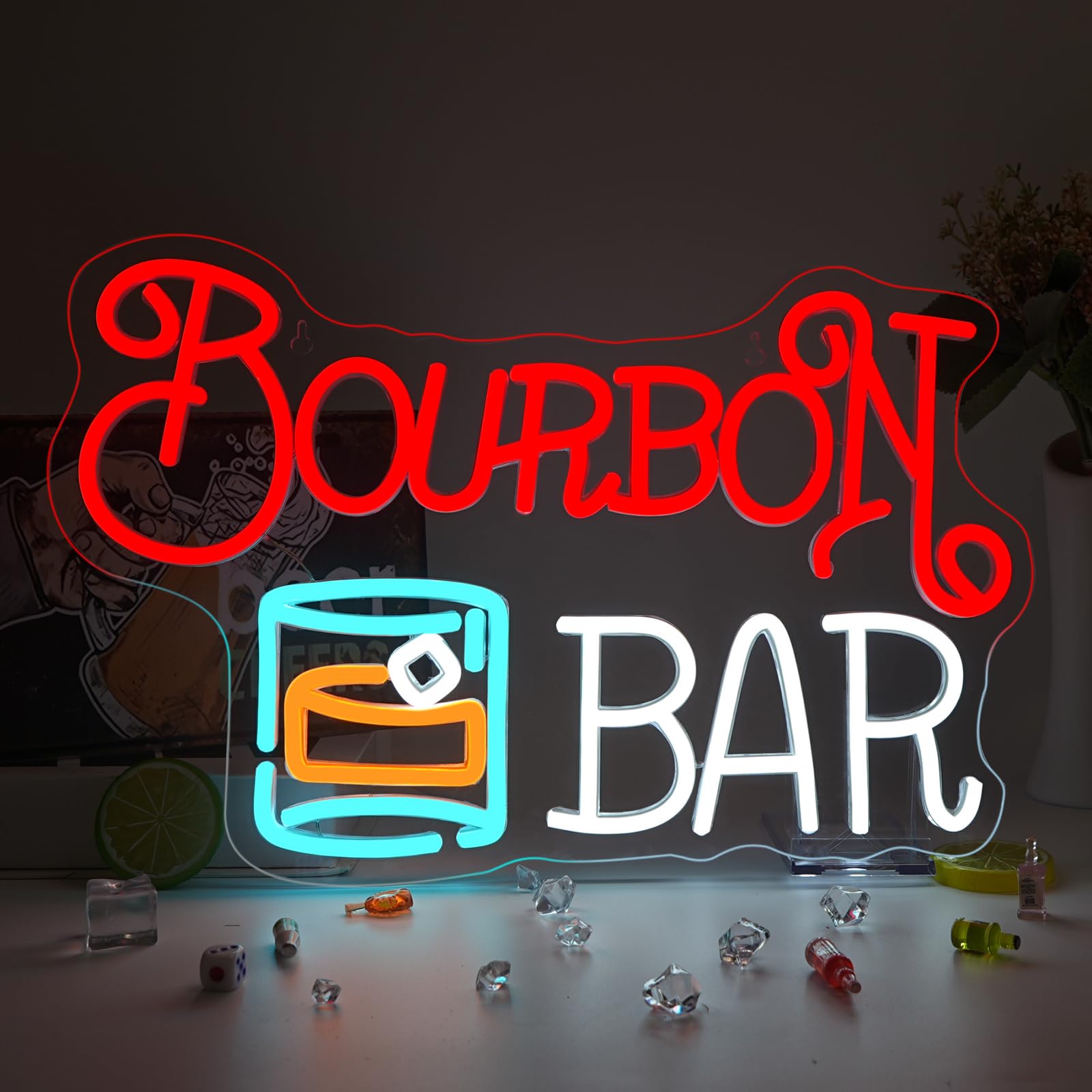 Bourbon Bar Neon Signs for Wall Decor Dimmable LED Neon Light USB Powered Light up Signs for Home Underground Bar Theme Party Beer Bistro Whiskey Tasting Room Decor Gift for Dad