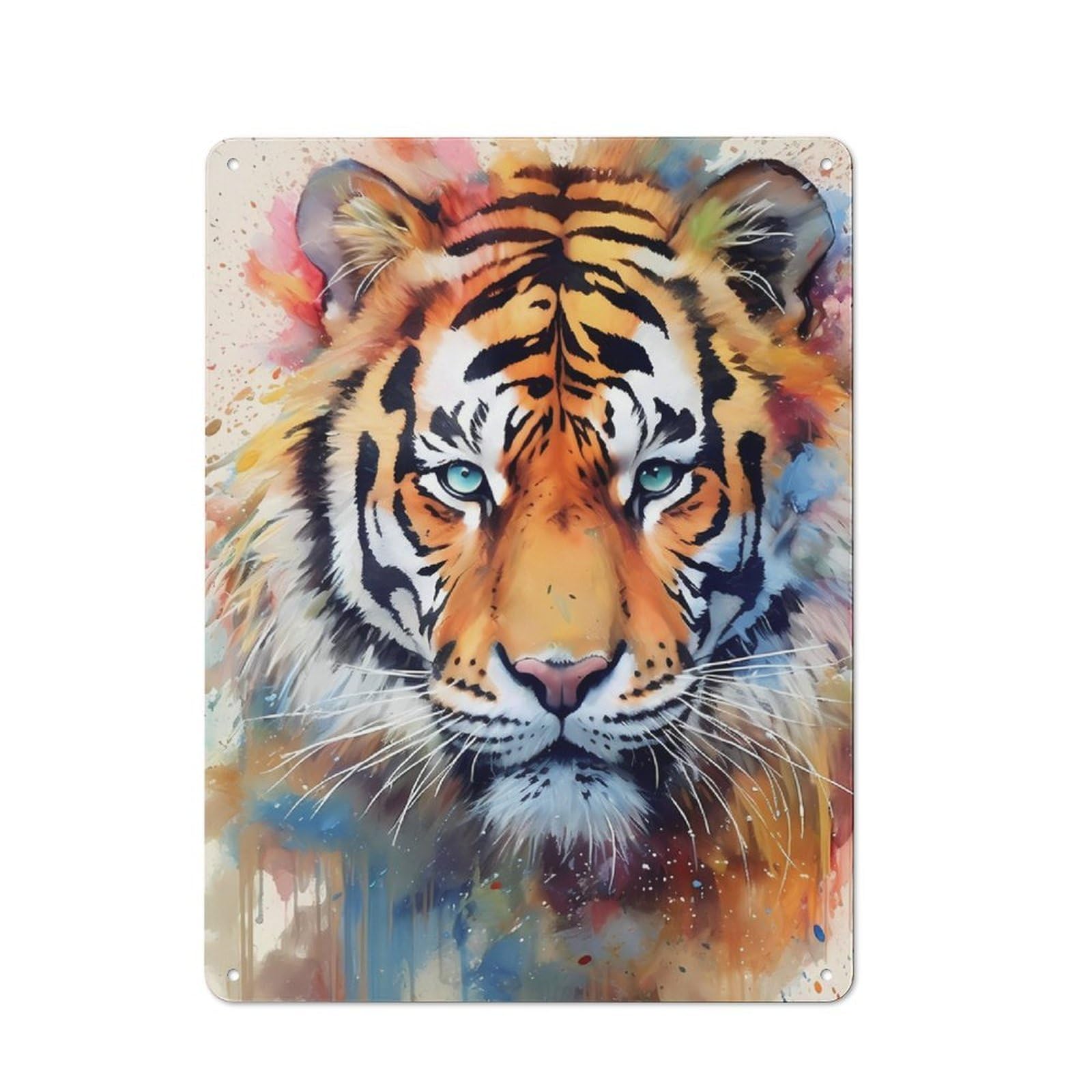 Junmoney Tiger Watercolors Retro Tin Wall Plaque 40X30cm For Man Cave Or Games Room, For Games Room Collectors