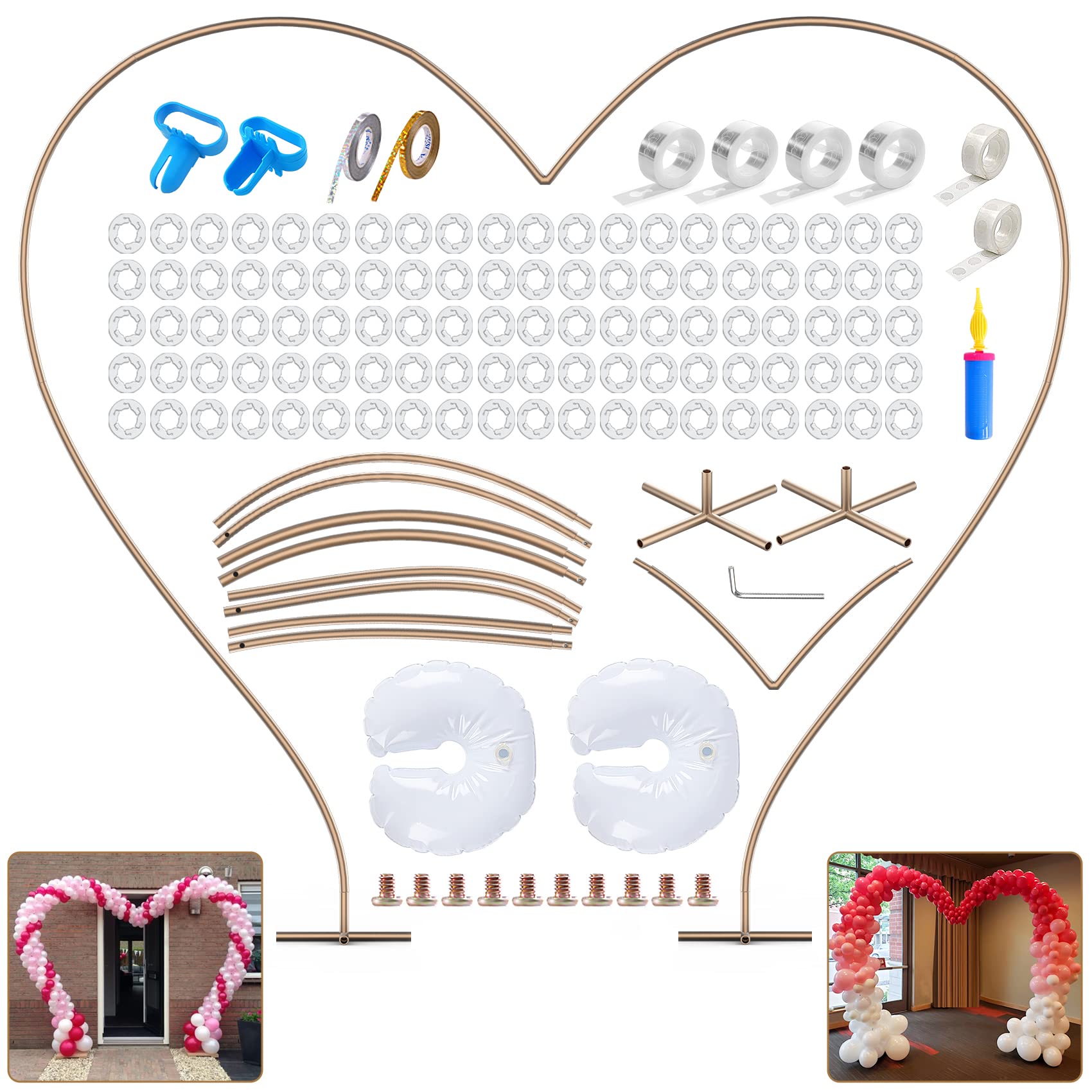 IDAODAN Large Size 7.9ft (2.4m) Metal Heart Arch Kit, Wedding Heart Arch Stand - Garden Climbing Plants Vines Background Balloon Decoration for Wedding, Valentine's Day, Engagement Party Supplies