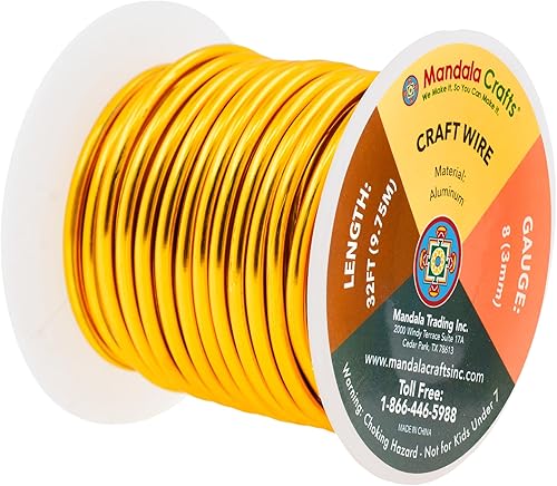 Vista 720 de Mandala Crafts Alambre de aluminio anodizado de calibre 8 para hacer joyas, alambre neutro flexible de color de 128 pies, flexible y flexible