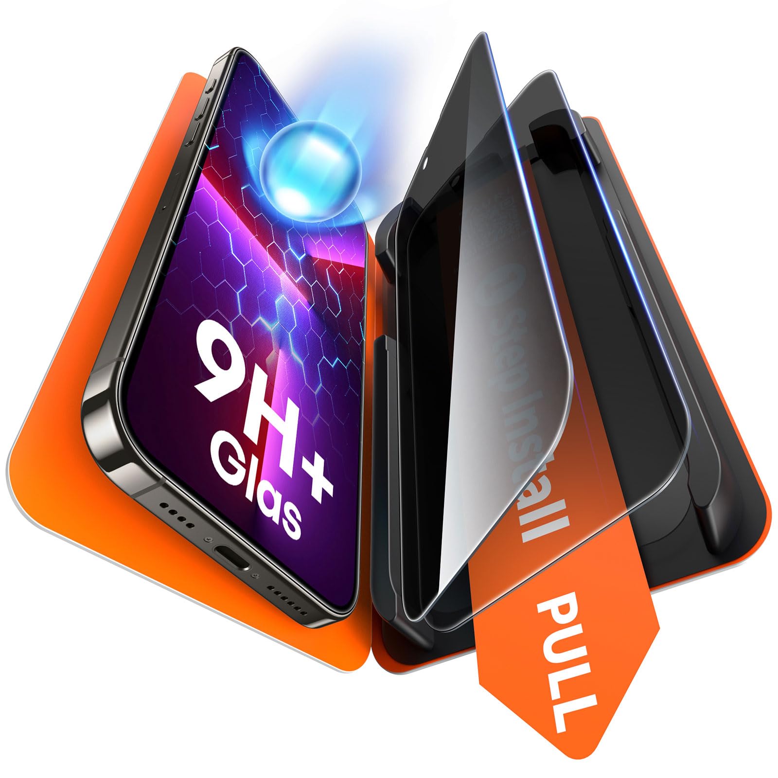 TAURI 2 Pack for iPhone 13 Pro Privacy Screen Protector, 1-Step Install