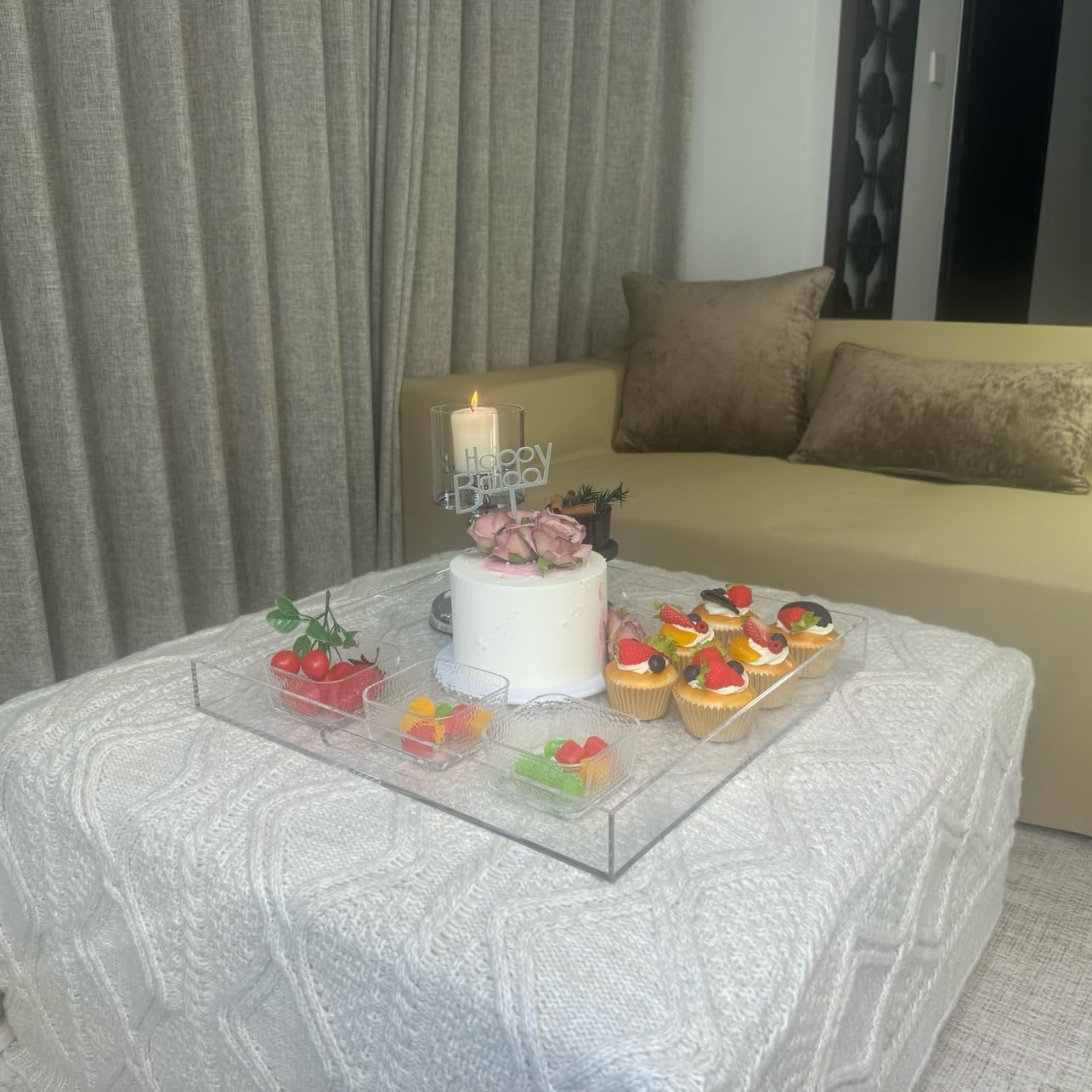 Clear extra large Ottoman Tray with Handles 18"x18"x2" Spill proof Acrylic Serving Tray Organizer Tray Decorative safe edge tray For Living Room Entryway Bedroom Kitchen Coffee Table coutertop - Image 3