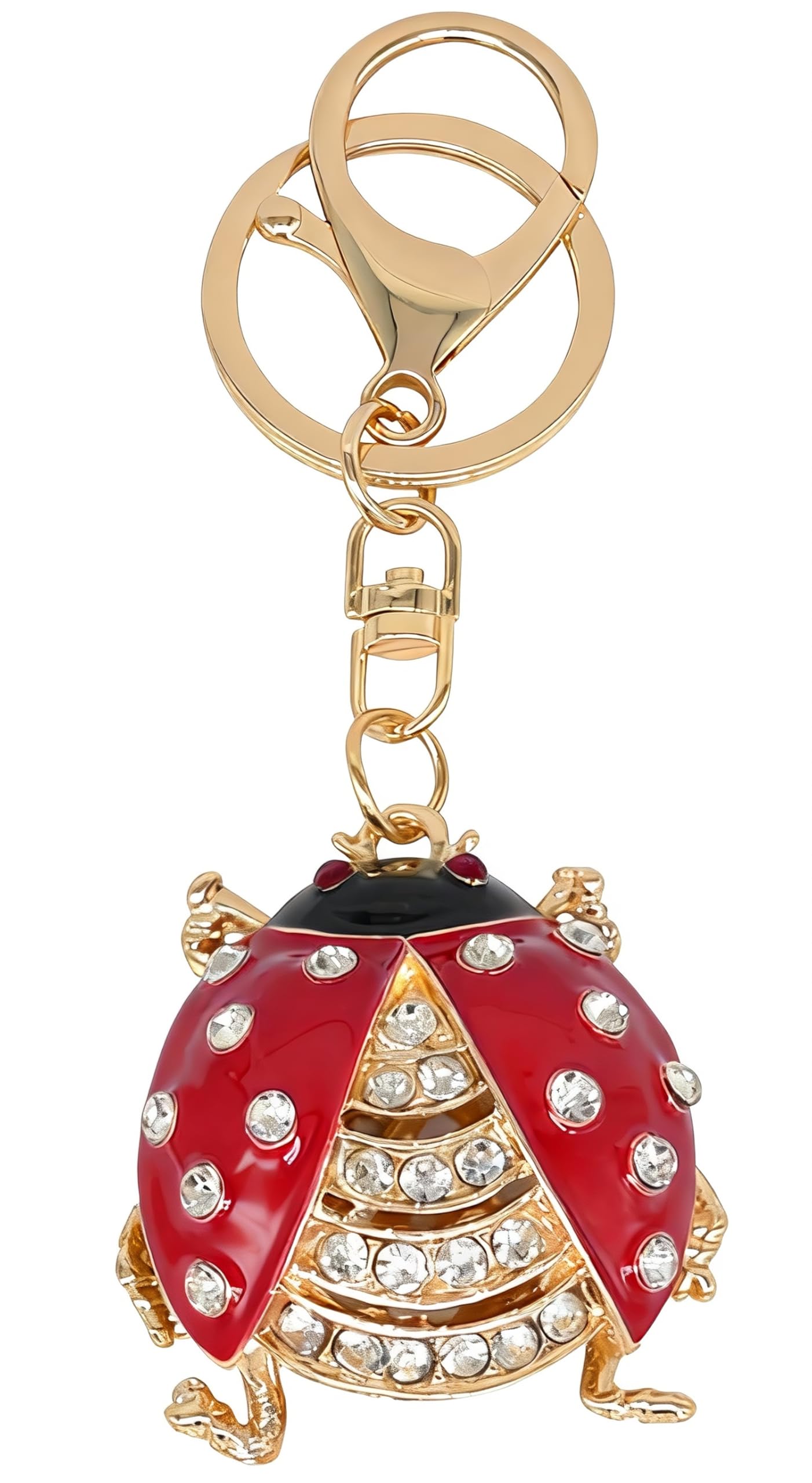 Moydolo Crystal Rhinestone Ladybug Keychain Bag Charms Sparkling Ladybird Key Chain Ring for Women Girls Handbag Purse, Red
