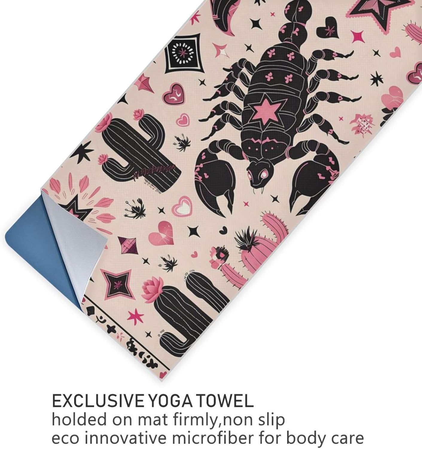 Scorpion Cactus Hot Yoga Towel – Stylish, Non-Slip, Grip Dot, Super Absorbent, 27" x 73" - Yoga Mat Towels for Exercise, Fitness