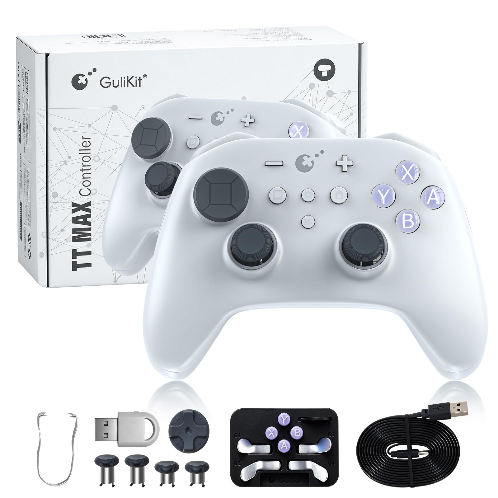 GuliKit TT MAX Wireless Controller for PC, Android, iOS, Switch 1/2, 720° Adjustable TMR Joystick, with 950mAh Long-Lasting Battery, Switch Wake-Up Function and 4 Detachable Metal Back Buttons-Gray
