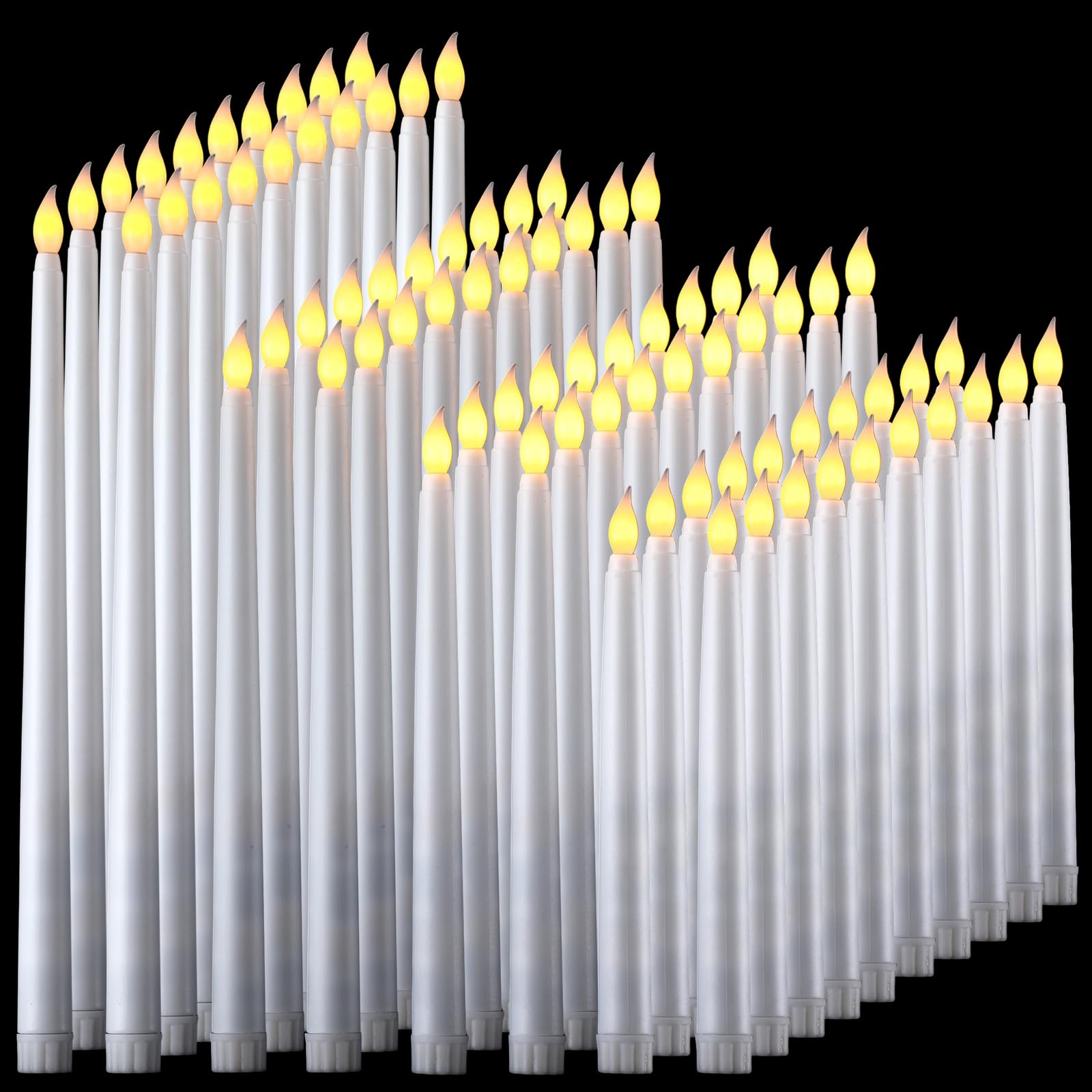 Tuanse Lot de 80 bougies coniques LED sans flamme à piles Blanc | 4 hauteurs 32,8/27,9/21,6 cm, flamme vacillante, pour Noël, mariage, église, fête, bougies coniques alimentées par piles