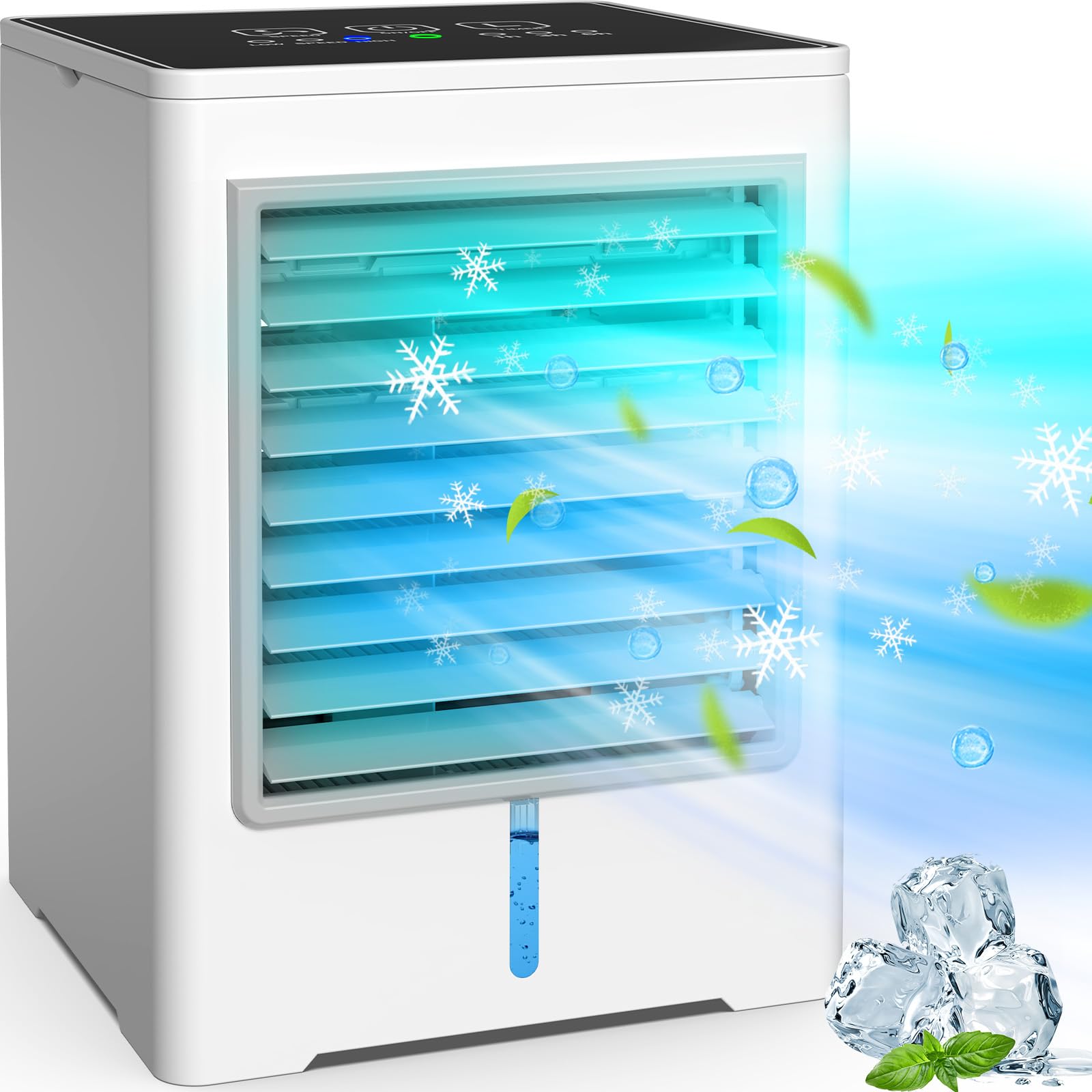 Scumlovy Portable Air Conditioners, Evaporative Cooler with 3 Speeds, USB Touch Personal Conditioner 1/3/6H Timing, Mini Desktop Cooling Fan for Room Office Bedroom Camping Car Tent Desk Dorm