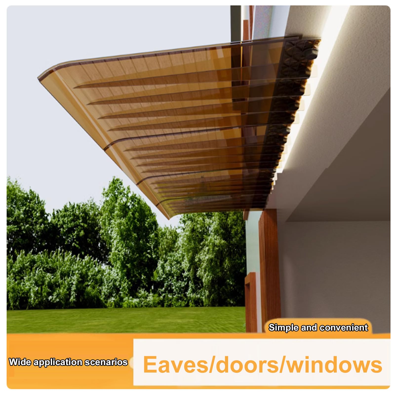Tettoia marrone per porta in PC, copertura antipioggia, tenda da sole per finestre, tetto ad arco, resistente ai raggi UV, protezione solare, per giardino all'aperto (40 x 80 cm/16 x 32, facciata)