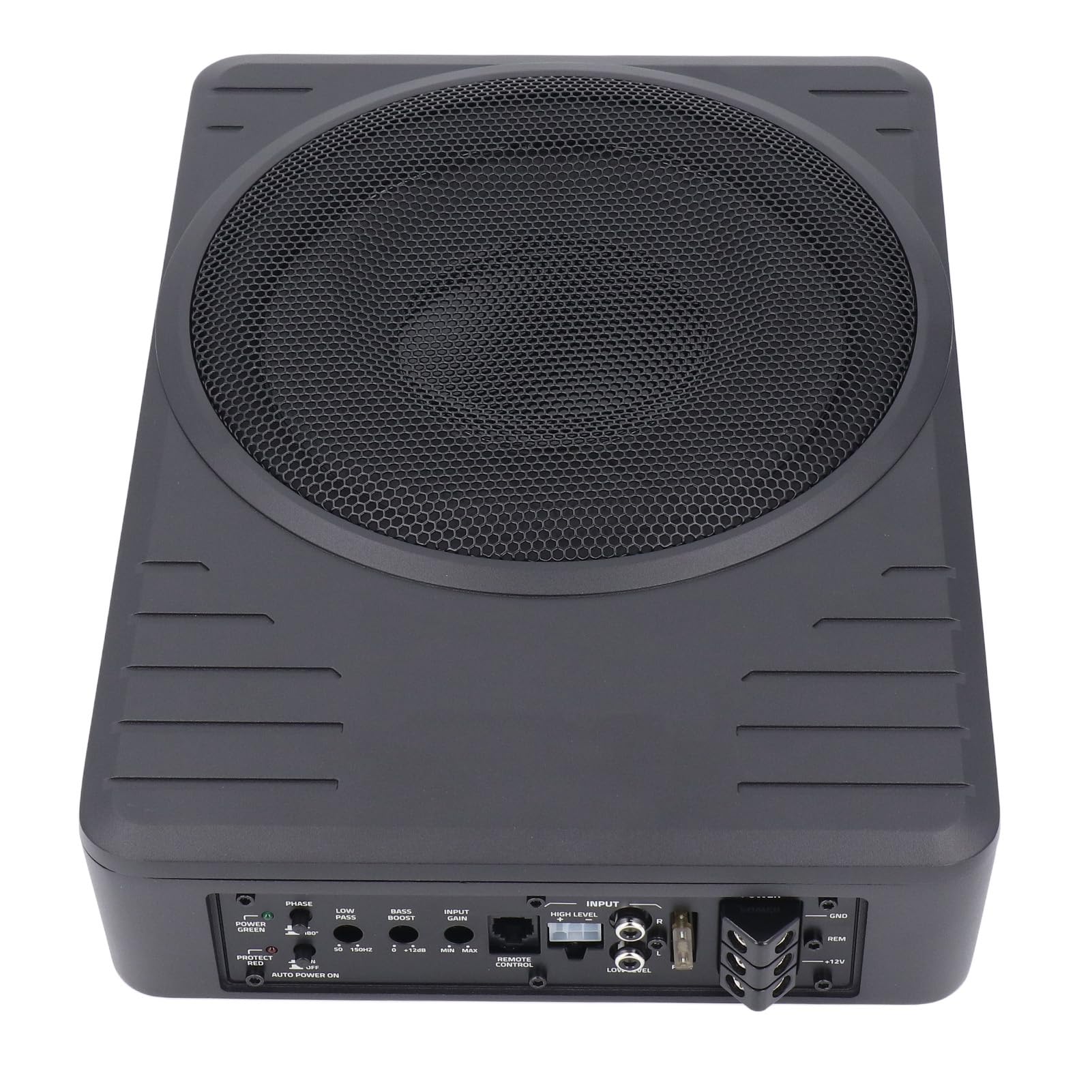 Ausla 10-calowy Aktywny Subwoofer Pod Siedzeniem, Smukły, Aktywny Subwoofer Pod Siedzeniem z Wbudowanym Wzmacniaczem, Moc Szczytowa 600 W, Pilot do Obsługi Basów, Filtr Dolnoprzepustowy dla Kierowców
