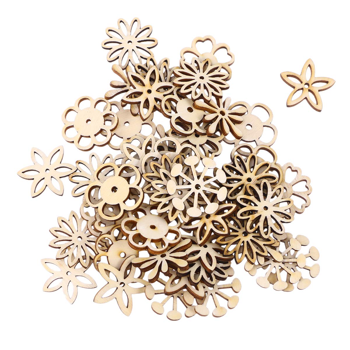 50pcs Flower Theme Mini cuts Wood Shapes (Mixed Pattern)