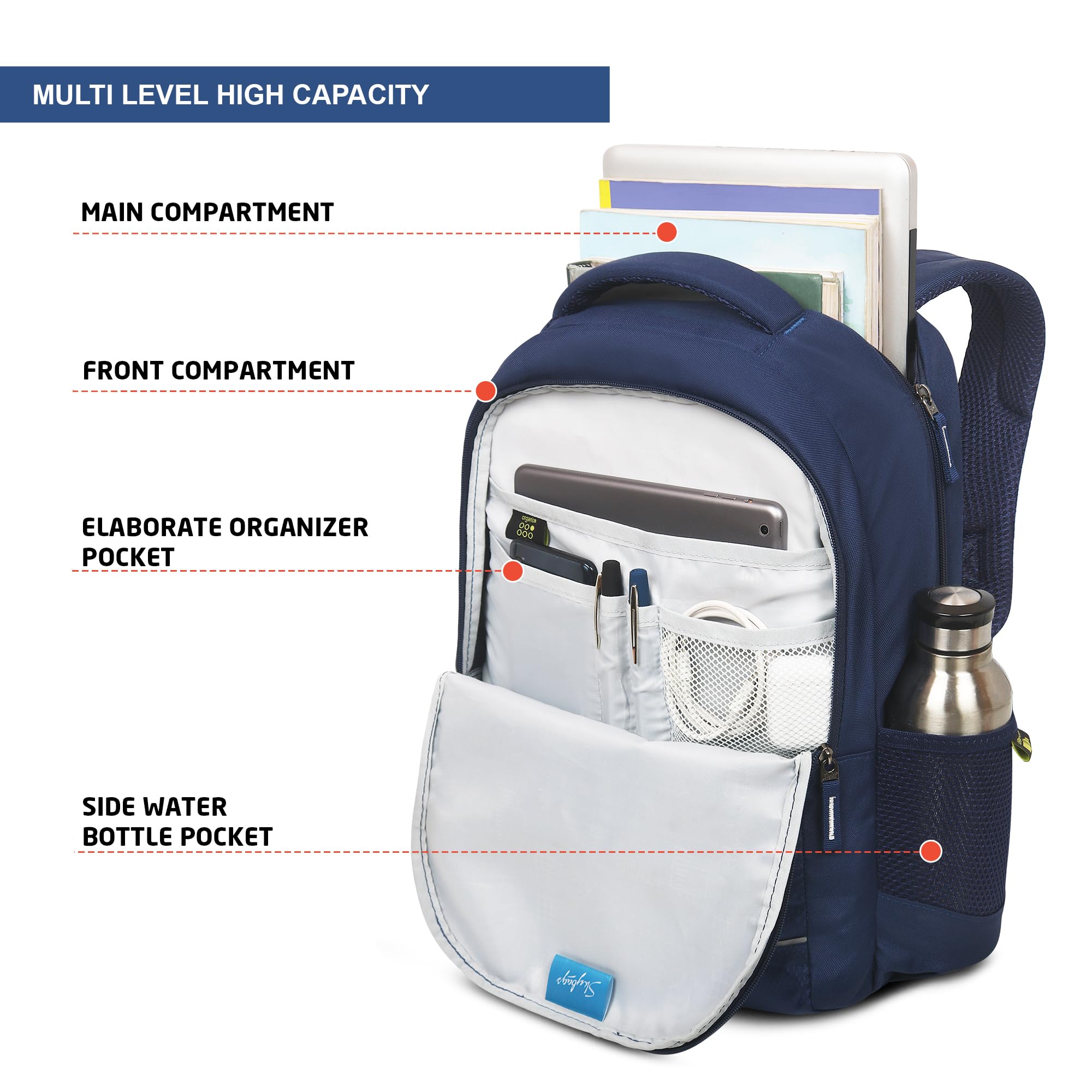 Skybags Ikon 01 22 Litre Casual College Standard 4 Compartment Backpack Blue 1