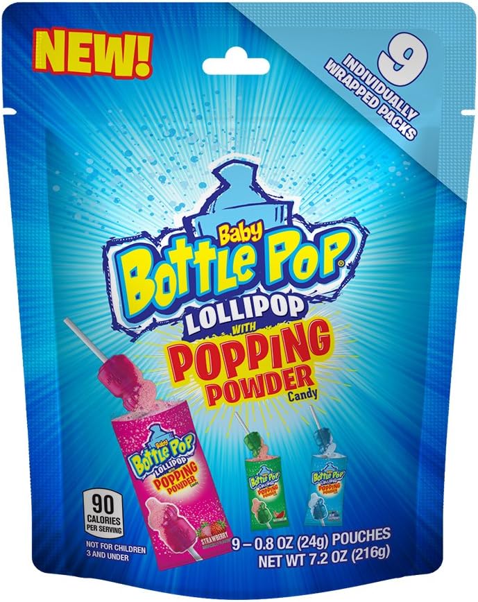 Baby Bottle Pop Lollipop with Popping Powder Candy, Assorted Flavors, 7.2 oz Bag