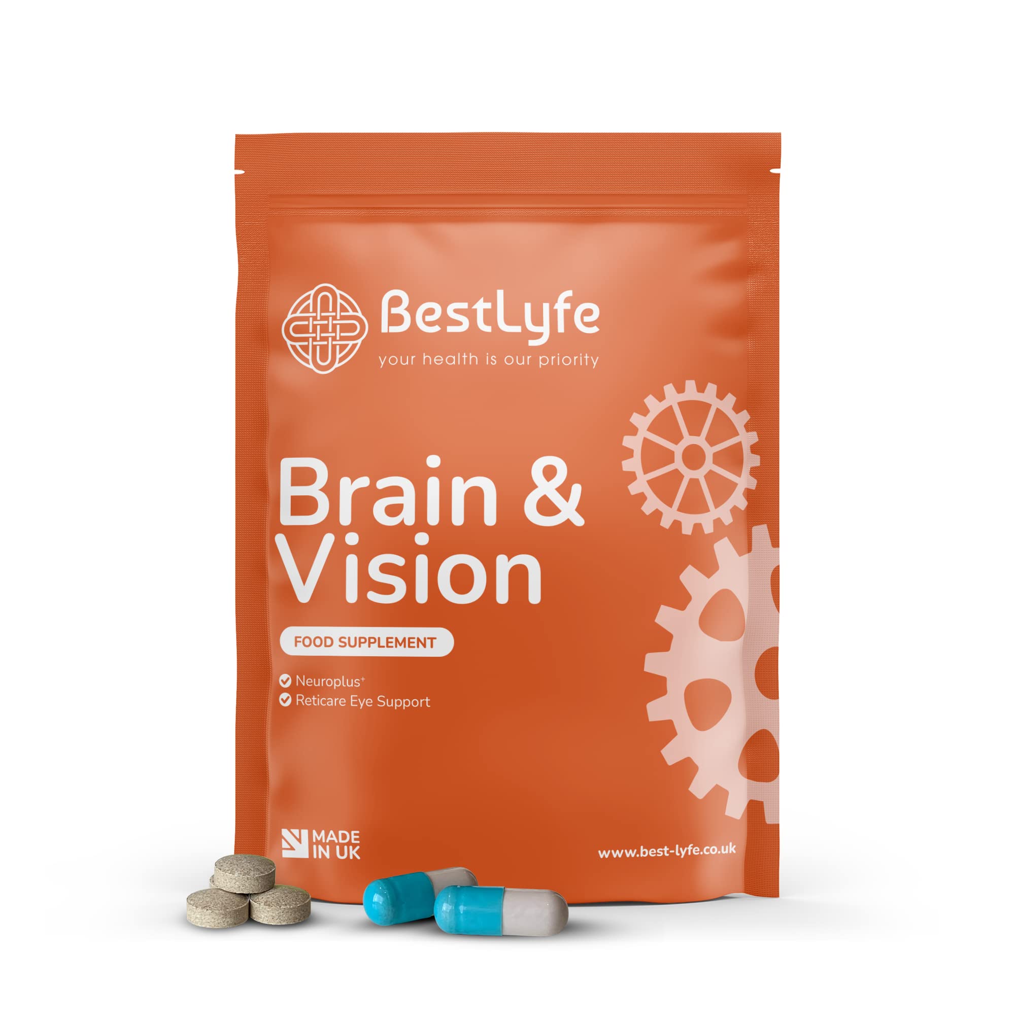 Brain & Vision Nutritional Support | 2 Product Bundle | 120 Tablets | Vegan | Lutein | Pinpoint Vision | Vitamin B | Laser Focus | Improved Memory | Bestlyfe Vitamins | UK Made