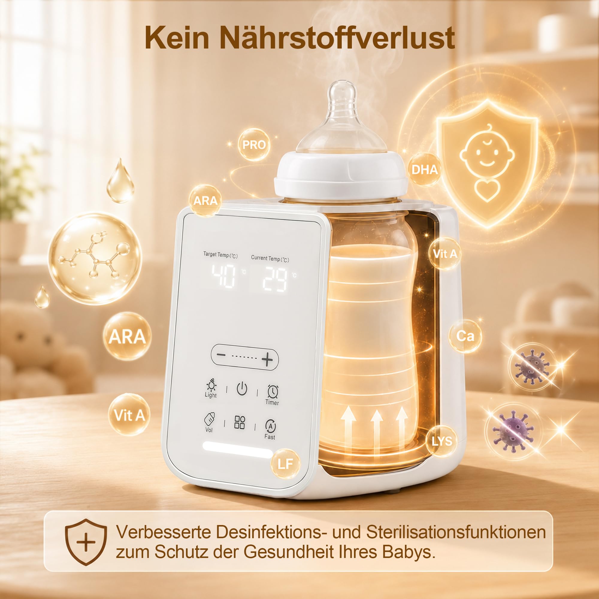Calentador de Biberones 10-en-1, Esterilizador y Calentador Eléctrico con Pantalla Táctil y Temporizador 24h, Calienta Leche en 3-7 min, Mantiene Caliente 48h, para Casa y Viaje, Blanco