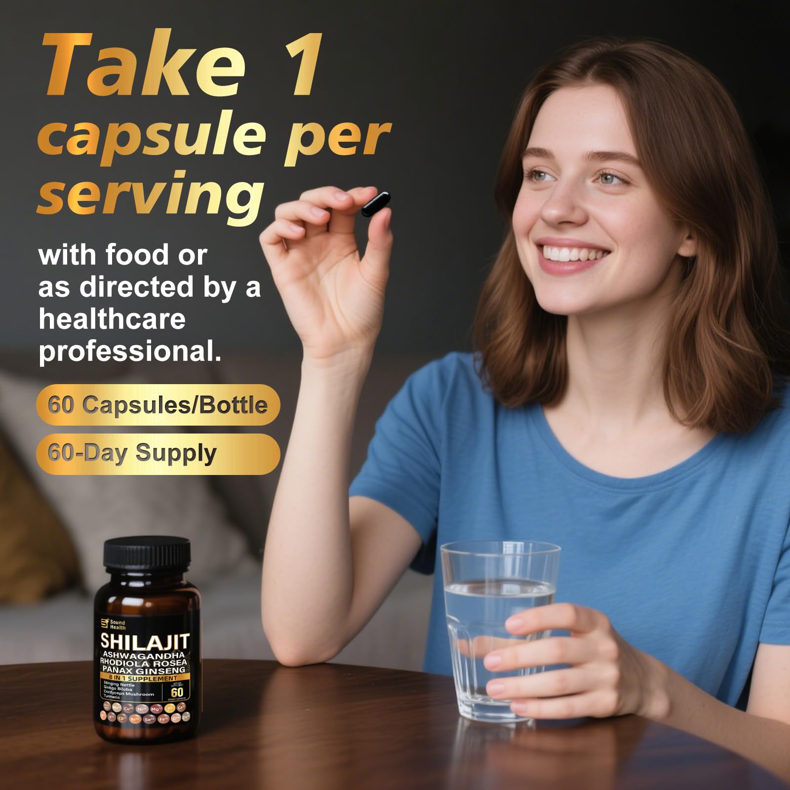 SoundHealth Shilajit Capsule for Men & Women 60 Counts, Easy to Swallow, Blended Vitamin & Mineral Supplements, Gluten Free, Non-GMO — Amazon image 3