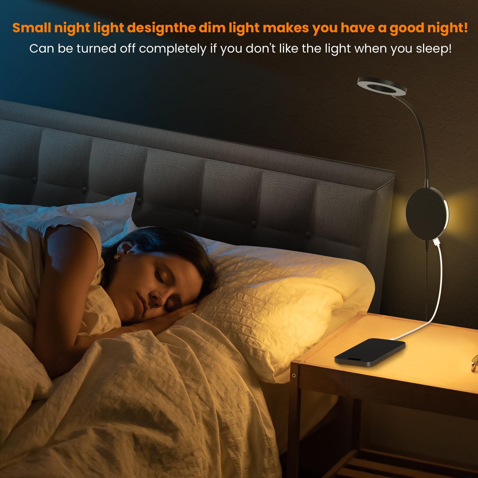 Lampada da lettura da parete, luci da comodino con 5 temperature di colore e 5 dimmerabili, collo d'oca flessibile a 360°, uscita USB, luce notturna e funzione timer, perfetta per la lettura
