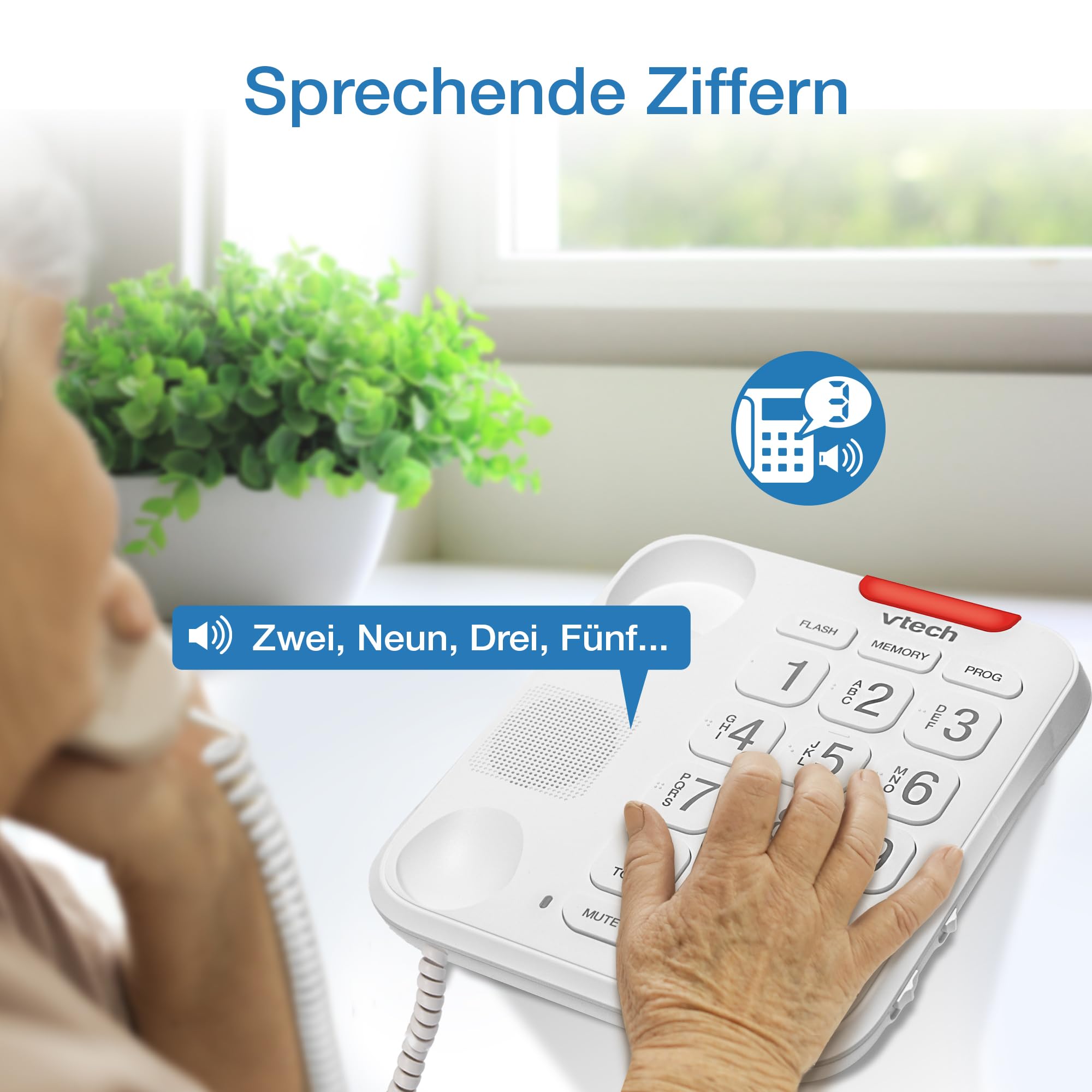 VTech CL1100 Téléphone Filaire Larges Touches pour Les séniors Con Cable Con dígitos parlantes y botón Grande, indicador Visual de Timbre, marcación rápida, altavoz