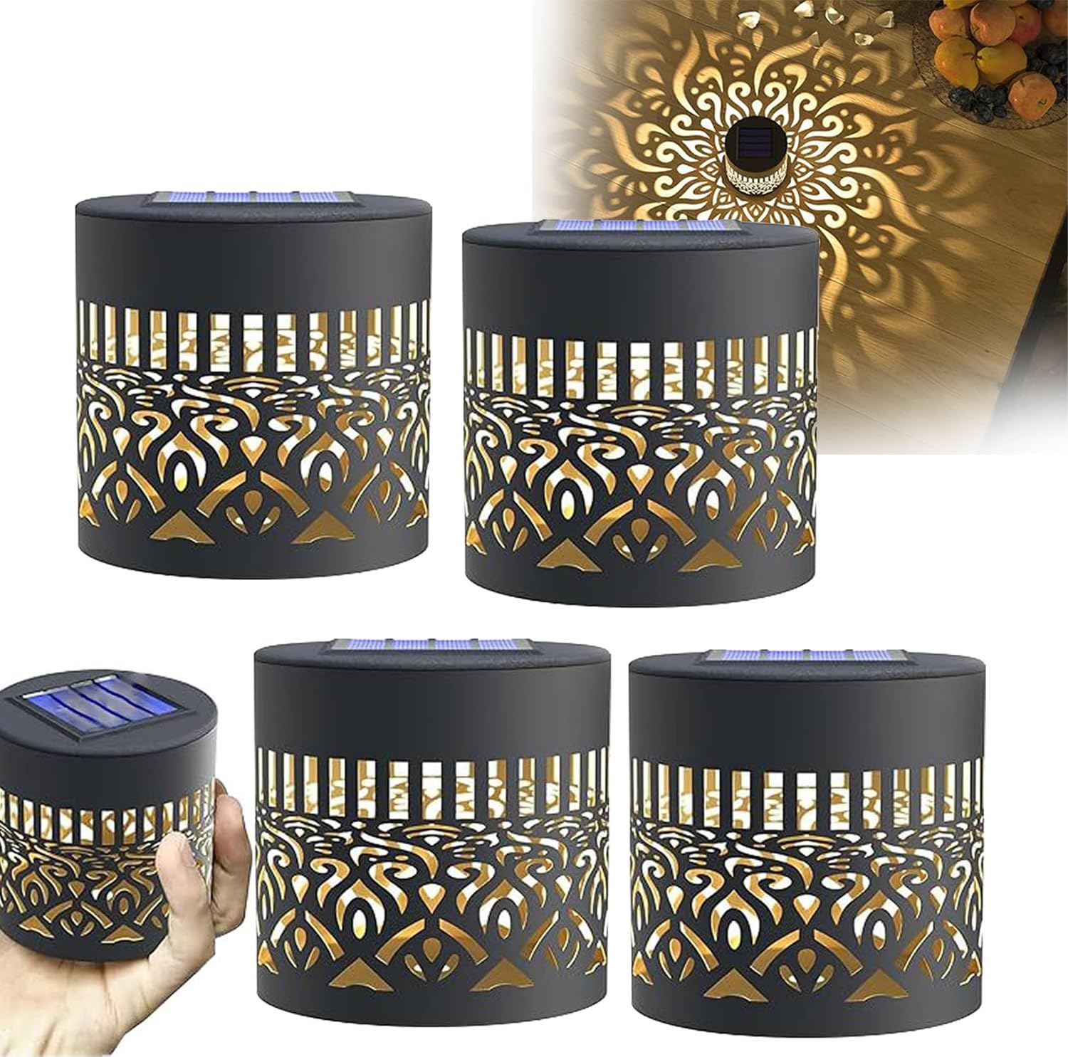Decorative Solar Mandala Lights, 4Pcs Solar-Powered Mandala Projector Light for Outside Decorative Solar for Outdoor Use, Waterproof, Fits Effortlessly into Any Outdoor Area