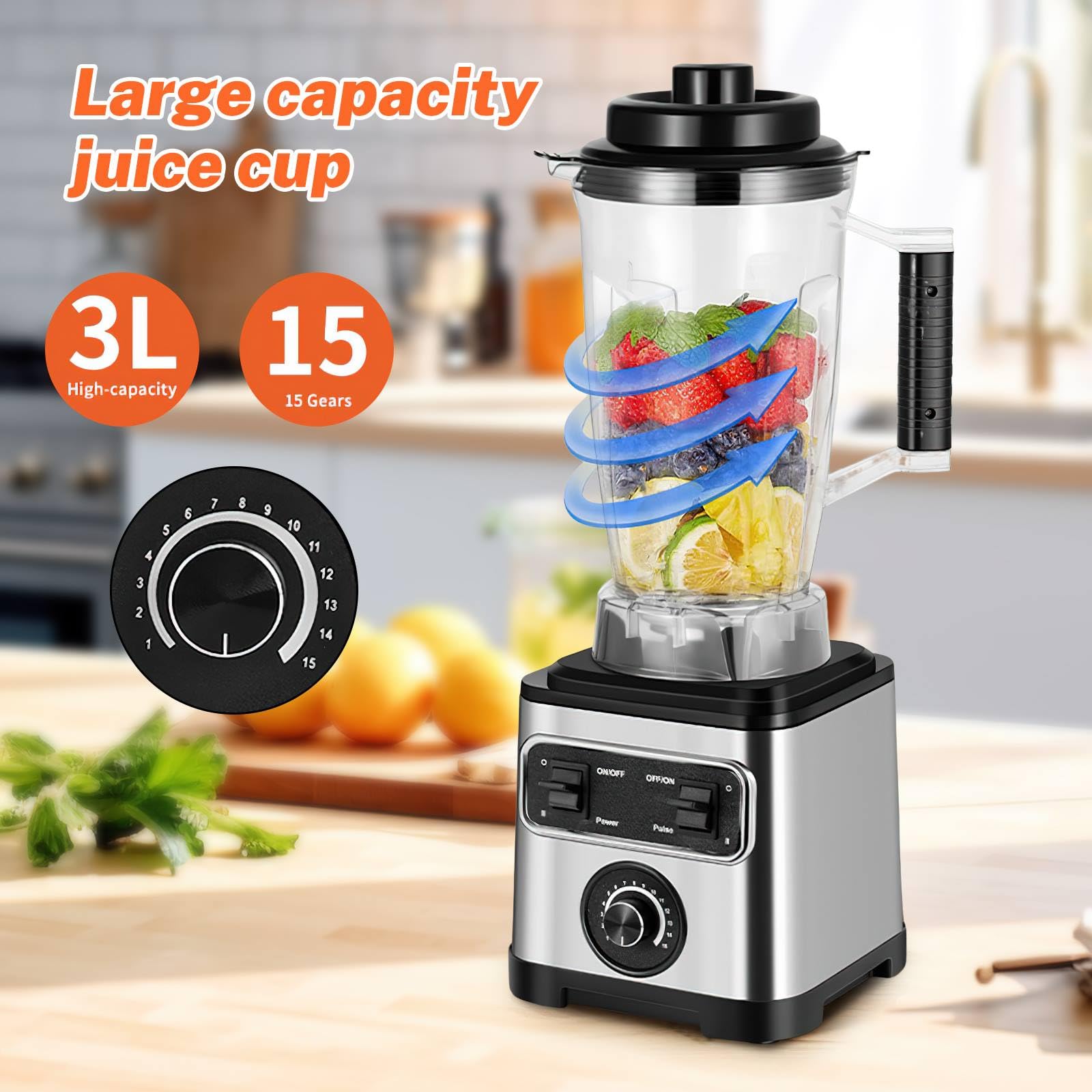 6600W Robot Cocina Multifuncional, Cuenco Mezclador 3 L, Batidora Batidora, Molinillo de café, Ergonómico, Trituradora de Granos, Batidos, Hielo Picado, Batidora y Batidora de Batidos