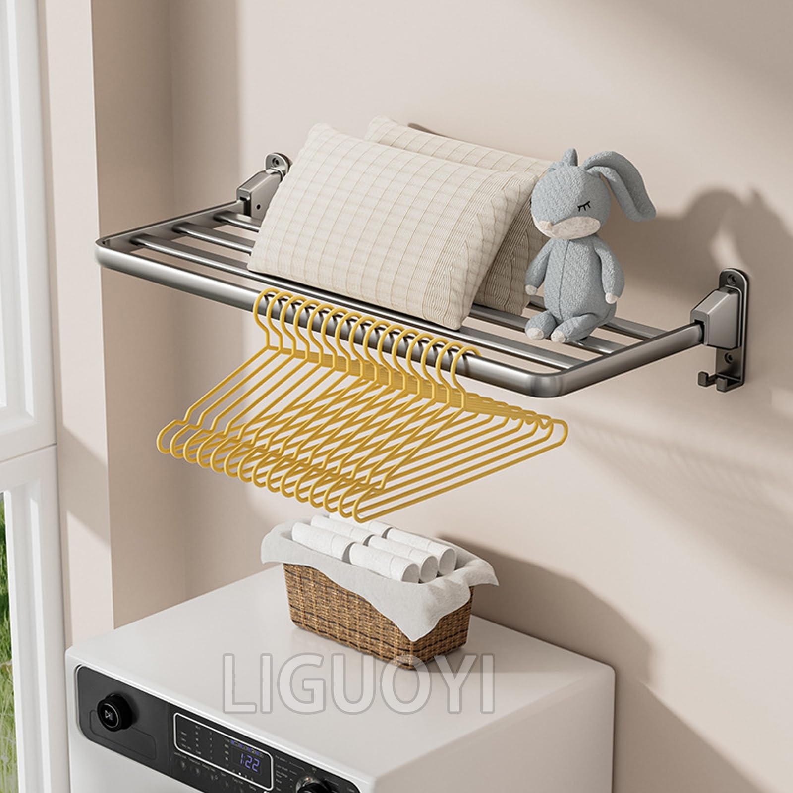 LIGUOYI 10pEtendoir À Linge Pliable Porte-serviettes Étendoir Séchoir À Linge Balcon 60cm 70cm 80cm 90cm Étagères De Salle De Bain, Peu Encombrant Étendoir À Linge Mural Pour Buanderie Baignoire(70cm)