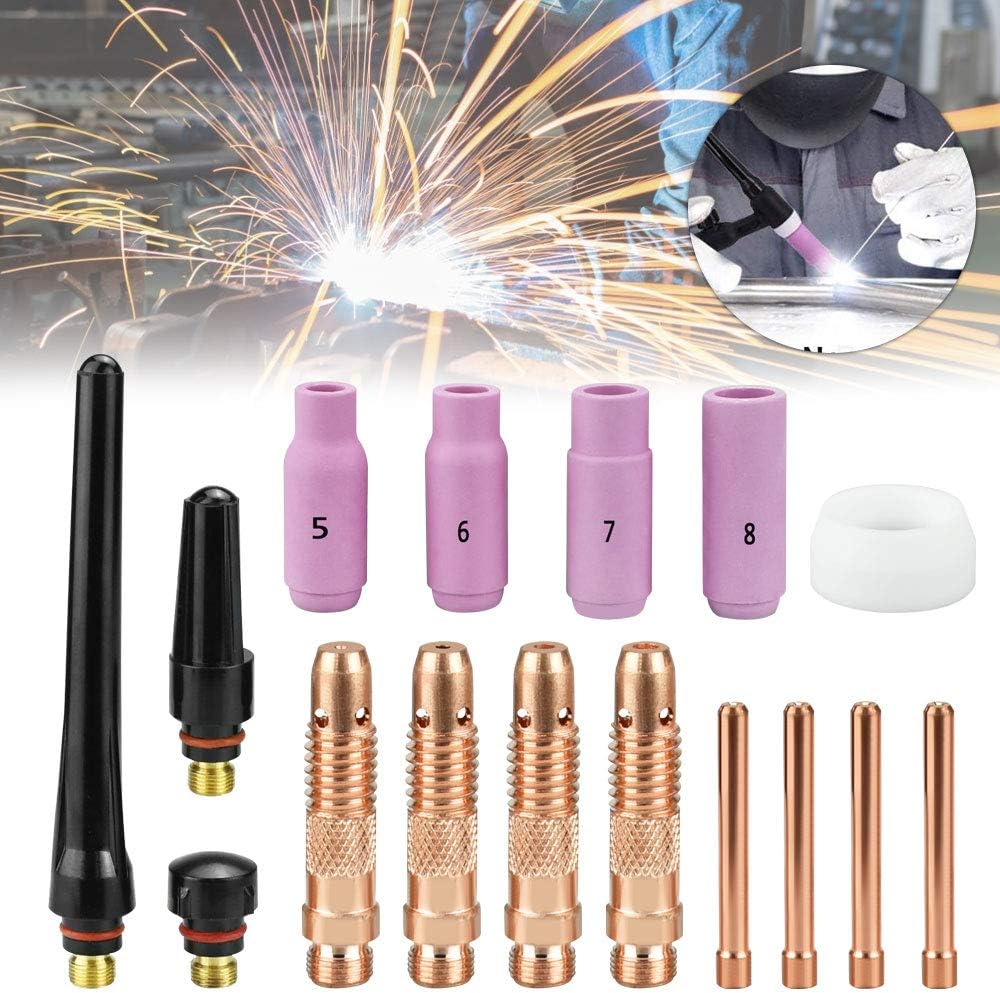 16 Pcs TIG Welding Torch Accessories Kit TIG Collet Body Alumin Nozzle Consumables Kit TIG Welding Cups Welding Collet Gasket TIG Back Cup Kit TIG Welding Torch Supplies for SR WP-17/18/26