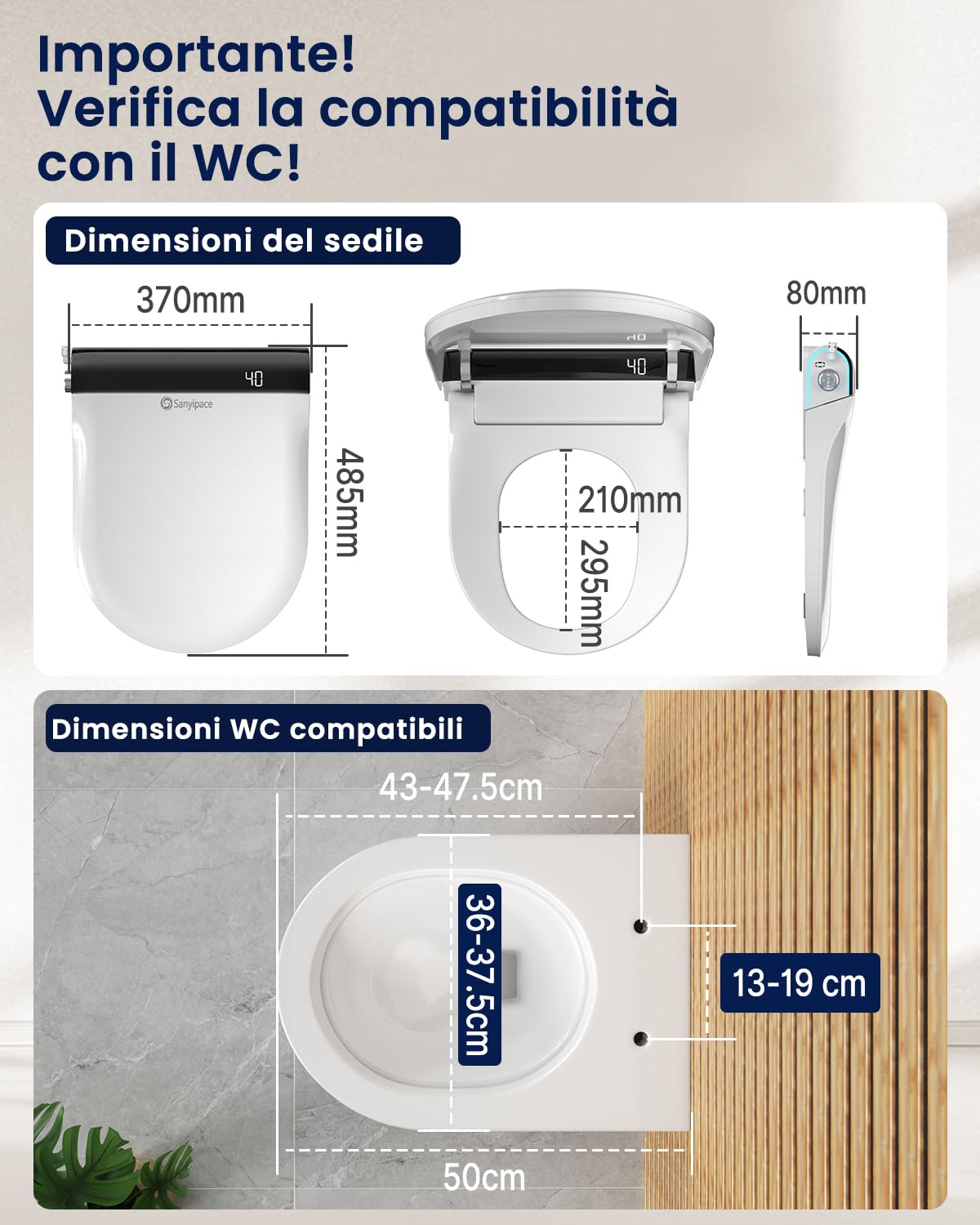 Copriwater Giapponese Elettrico Ultra-Sottile 8cm - Tavoletta WC con Bidet Integrato, Sedile Riscaldato, Apertura Automatica, Acqua Calda, Asciugatura, Aroma e Telecomando, Sedile WC Elettrico Forma U