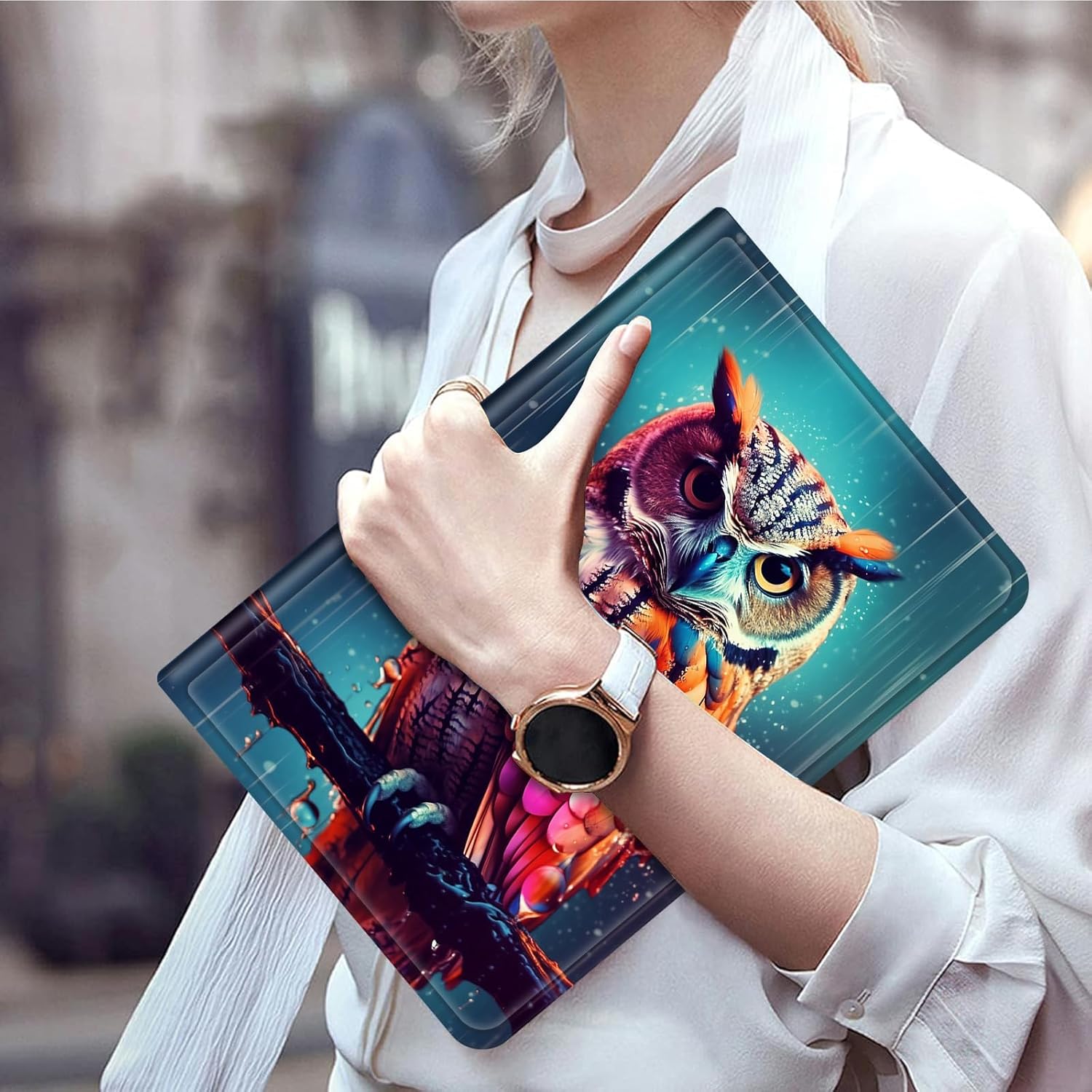 Case for All-New Kindle Fire HD 10 & 10 Plus Tablet (11th Generation, 2021 Release) 10.1" - Slim PU Leather Cover with Auto Wake/Sleep for Fire HD 10.1 inch 2021,Colorful Owl