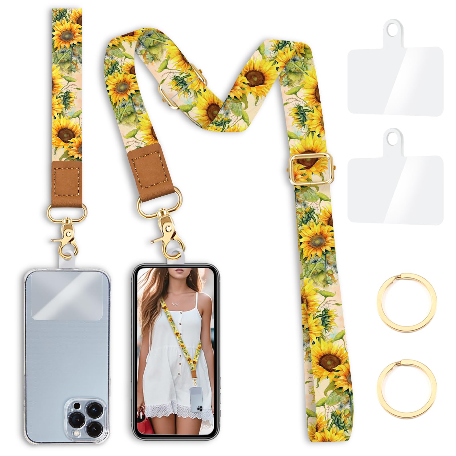 Yonlevres Phone Lanyard Crossbody Strap Wrist Neck Adjustable Women Flower