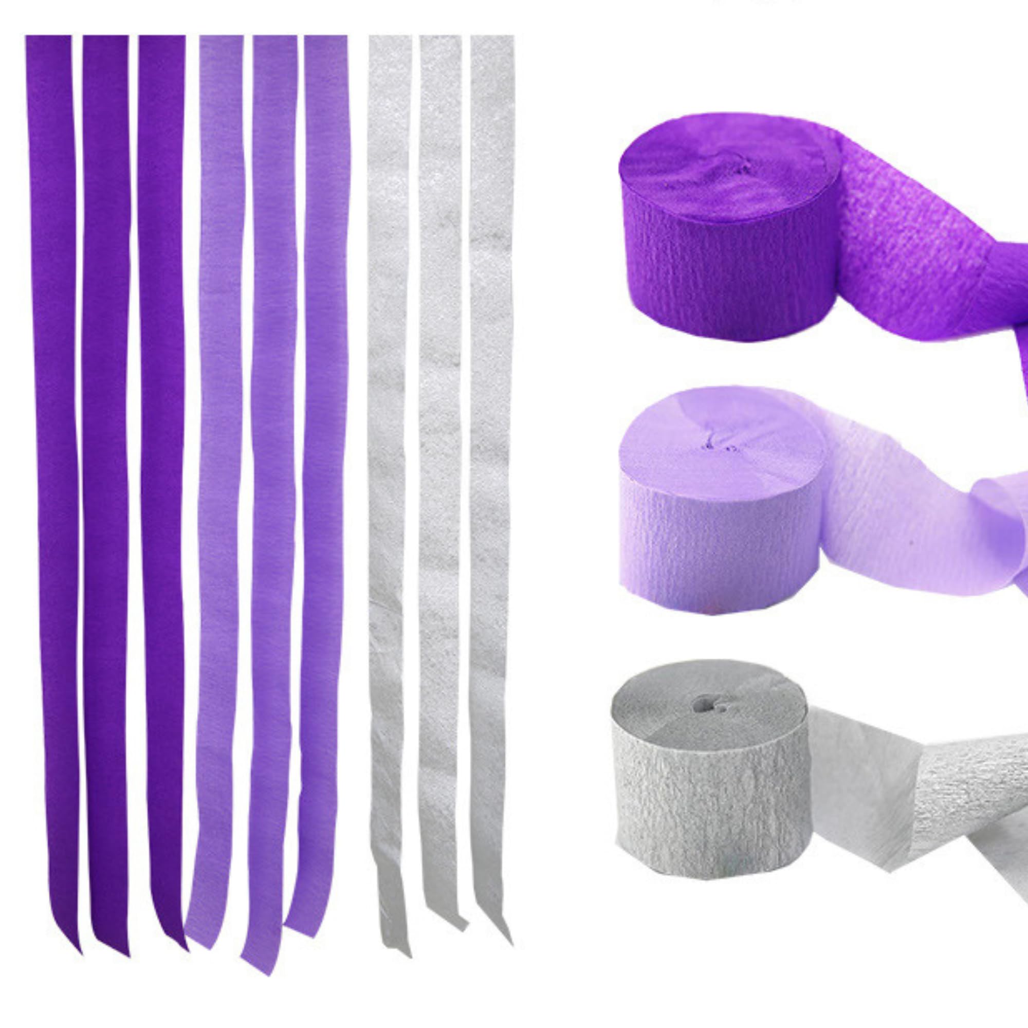 3-6pcs 4.5cm x 2200cm Rainbow Crepe Paper roll Streamers, Bithday new Year Graduation Anniversary House Street Home Party Decorations (3pcs Purple Silver)